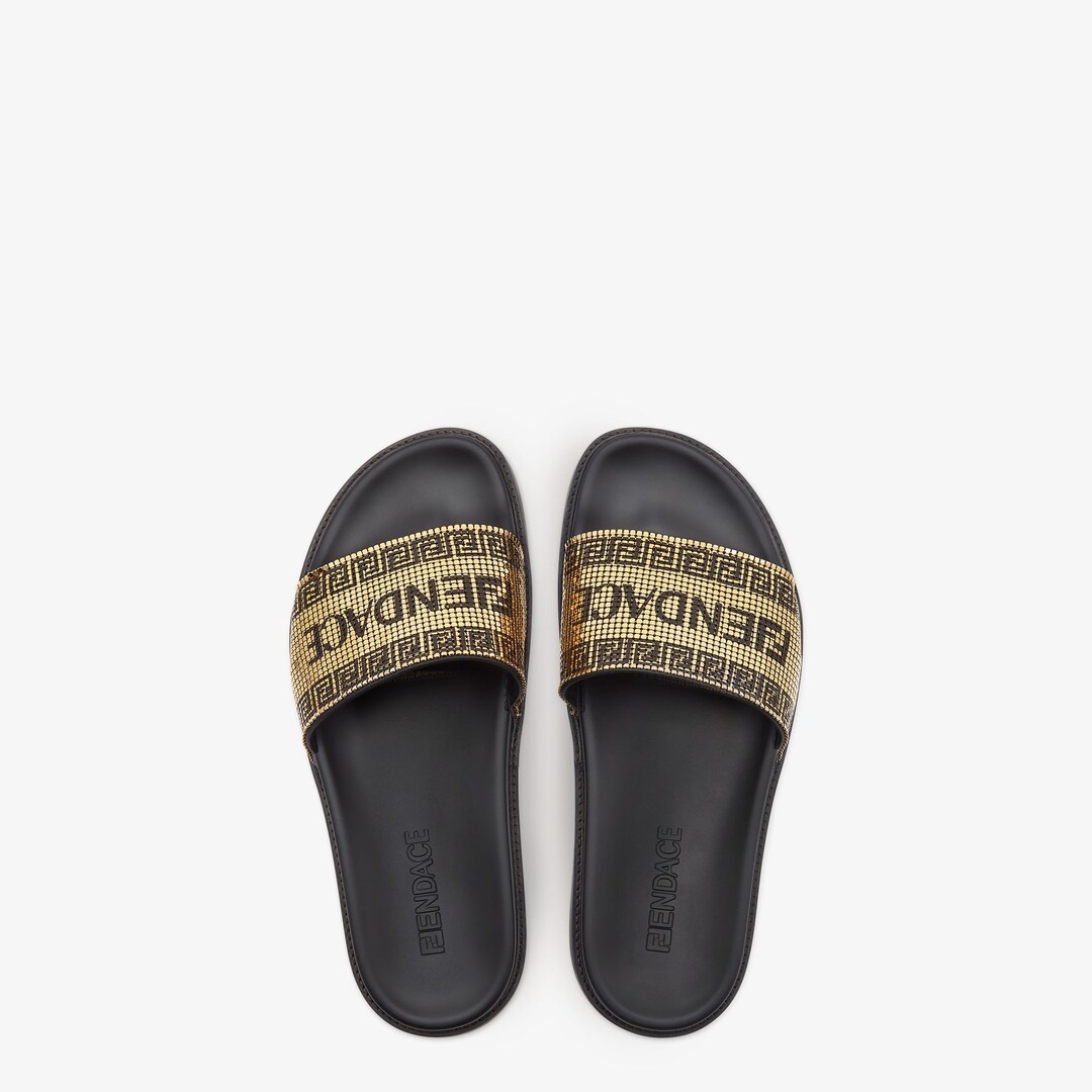 Fendace Logo sandals in gold-colored metal mesh - 4