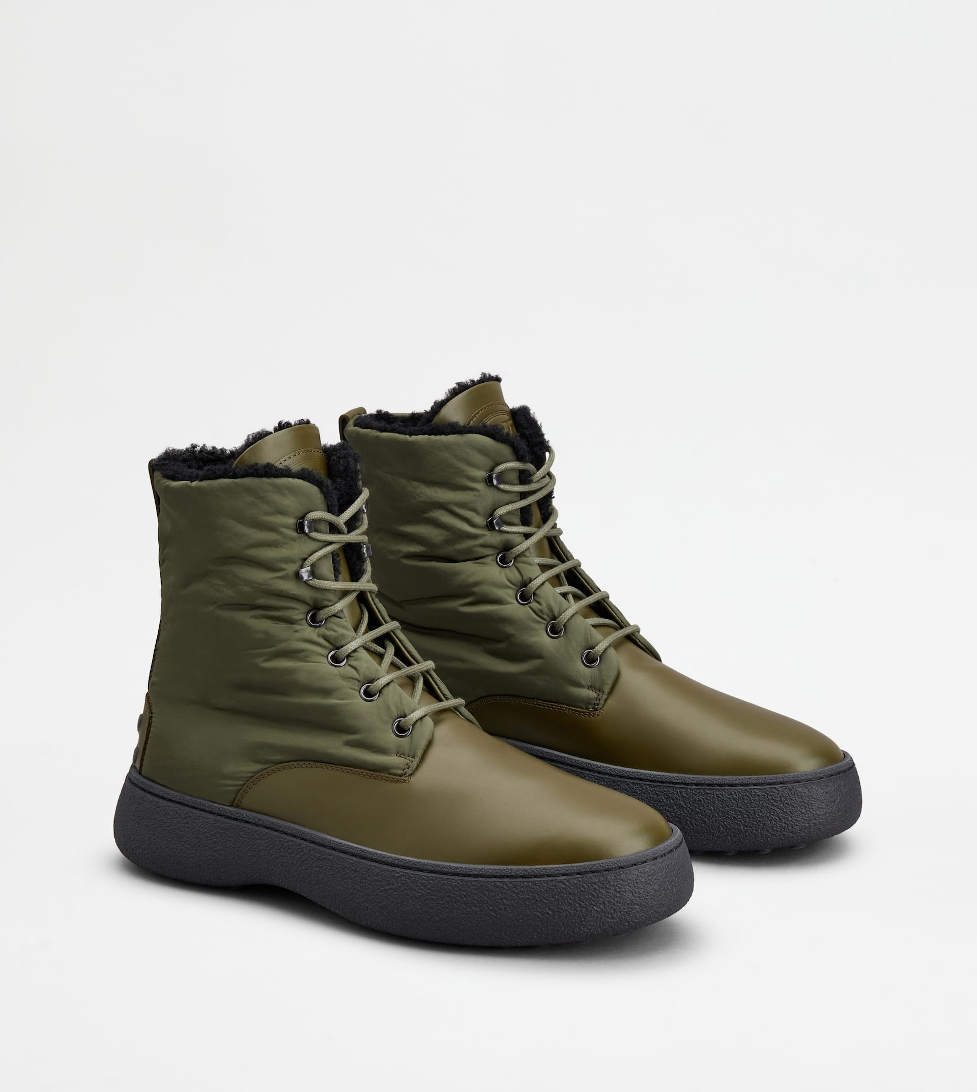 TOD'S W. G. LACE-UP ANKLE BOOTS IN LEATHER AND FABRIC - GREEN - 3