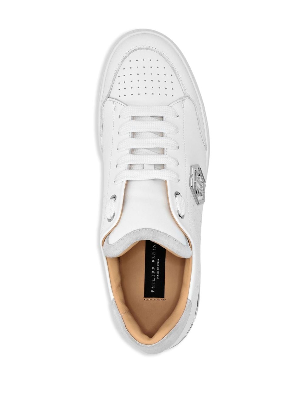 logo-plaque leather sneakers - 4