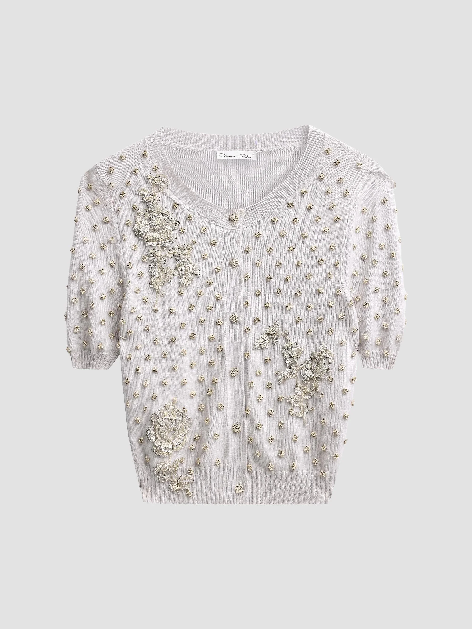 Women's Crystal Floral-Embroidered Wool Cardigan - Grey - 1
