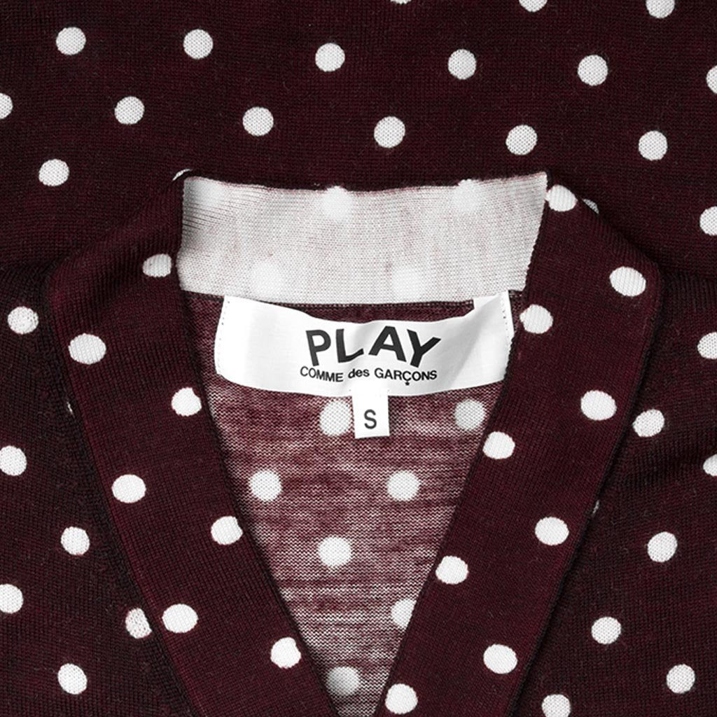 COMME DES GARCONS PLAY POLKA DOT CARDIGAN BLACK HEART - BURGUNDY - 3