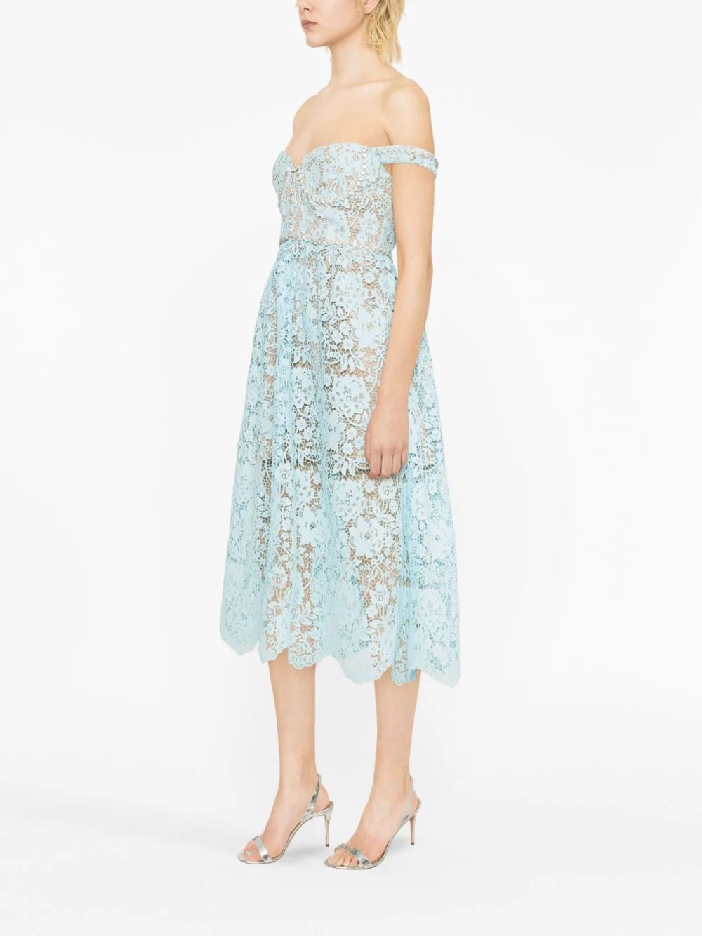 Blue Cord Lace Diamante Midi Dress - 4