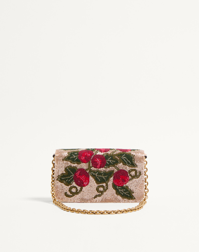 VALENTINO GARAVANI VAIN EMBROIDERED SHOULDER CLUTCH WITH CHERRYFIC PATTERN 5