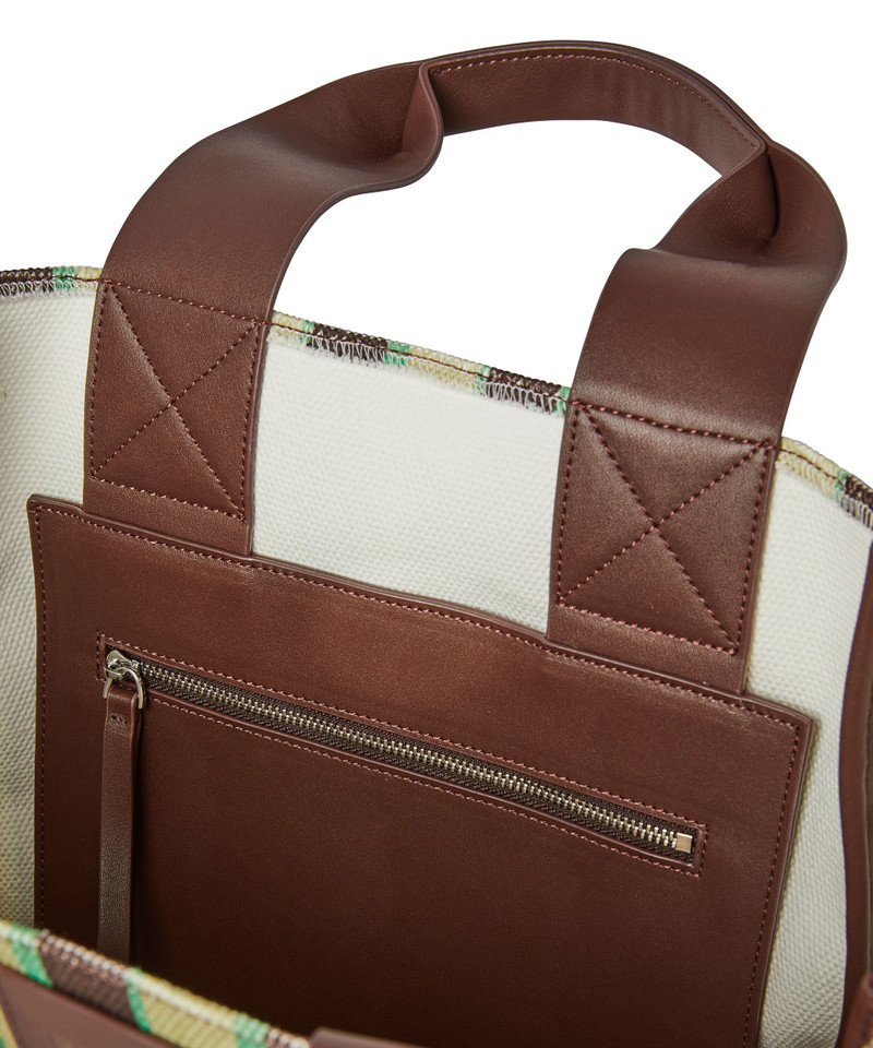 Striped cotton tote bag with leather handles 4