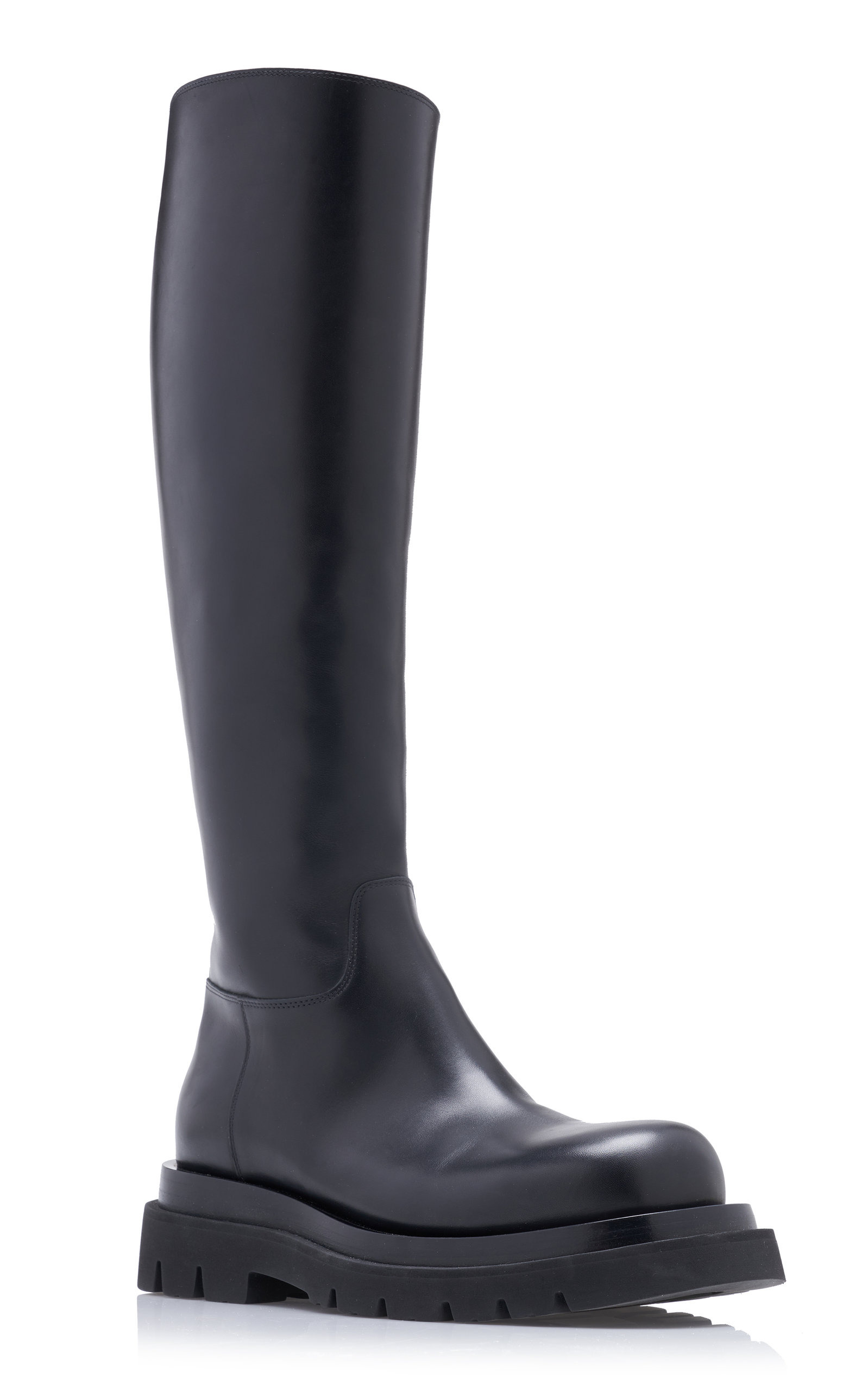 Lug-Sole Leather Knee Boots black - 6