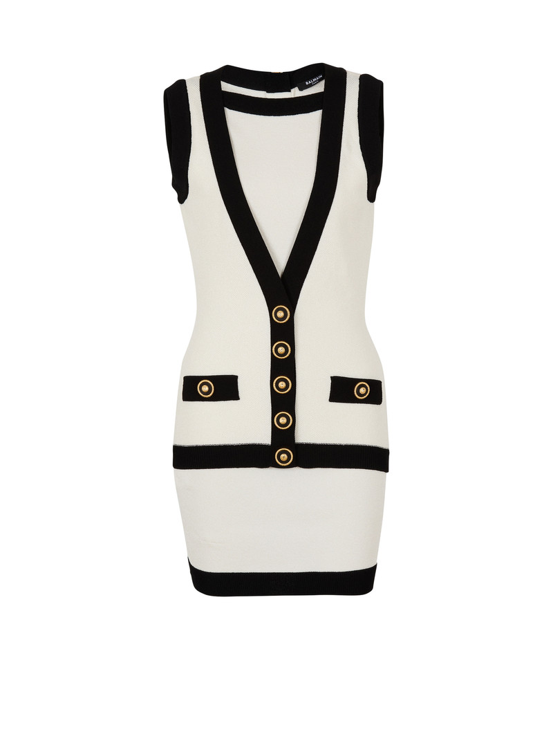 Two-tone knit dress with faux waistcoat design - 1