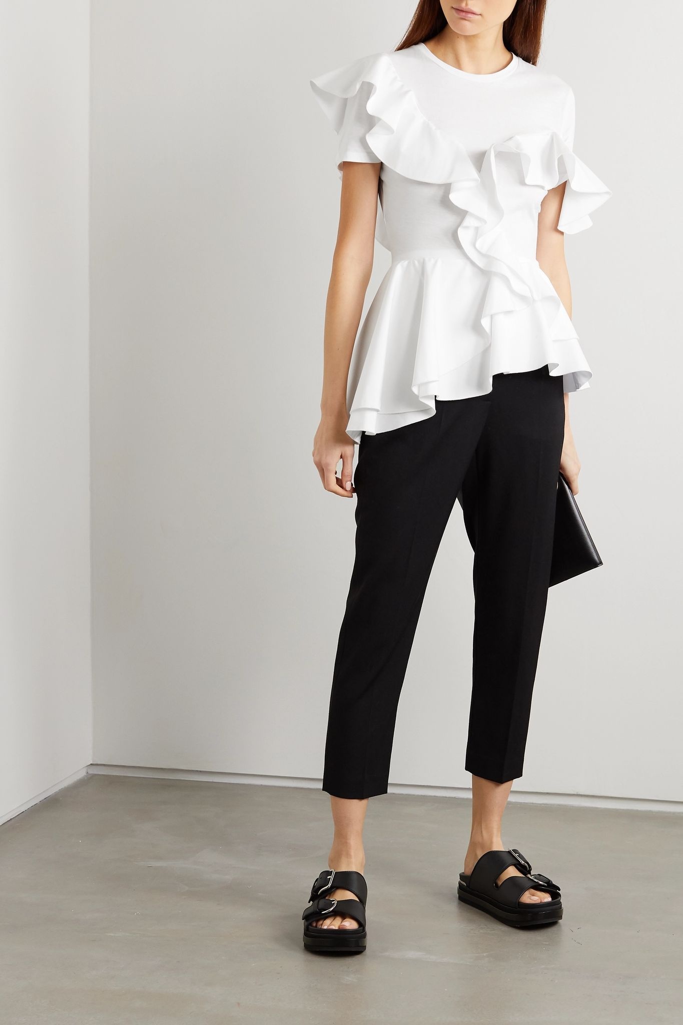 Ruffled cotton-jersey and poplin T-shirt - 2