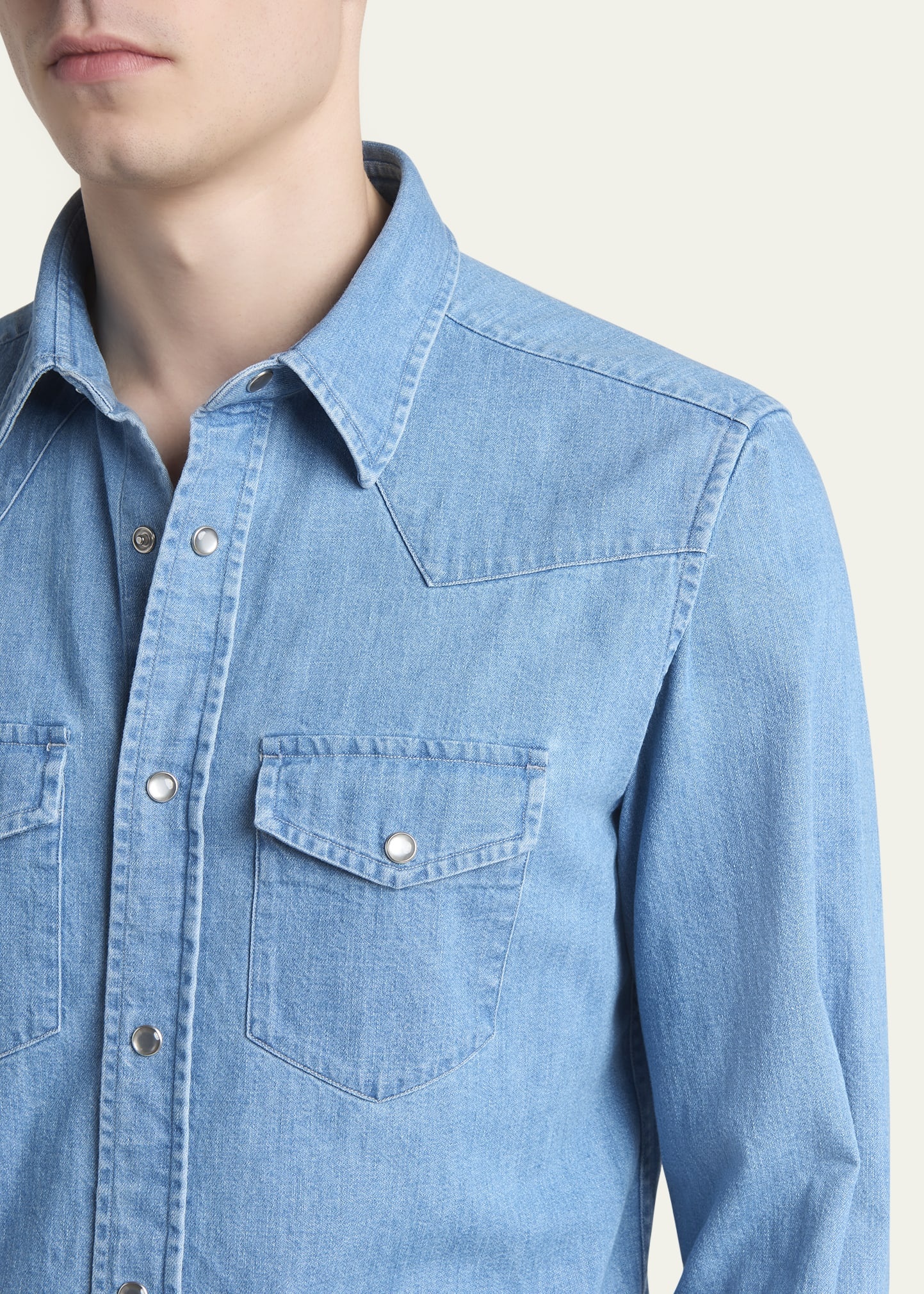 Men's Light Japanese Denim Slim Fit Western Shirt - 5