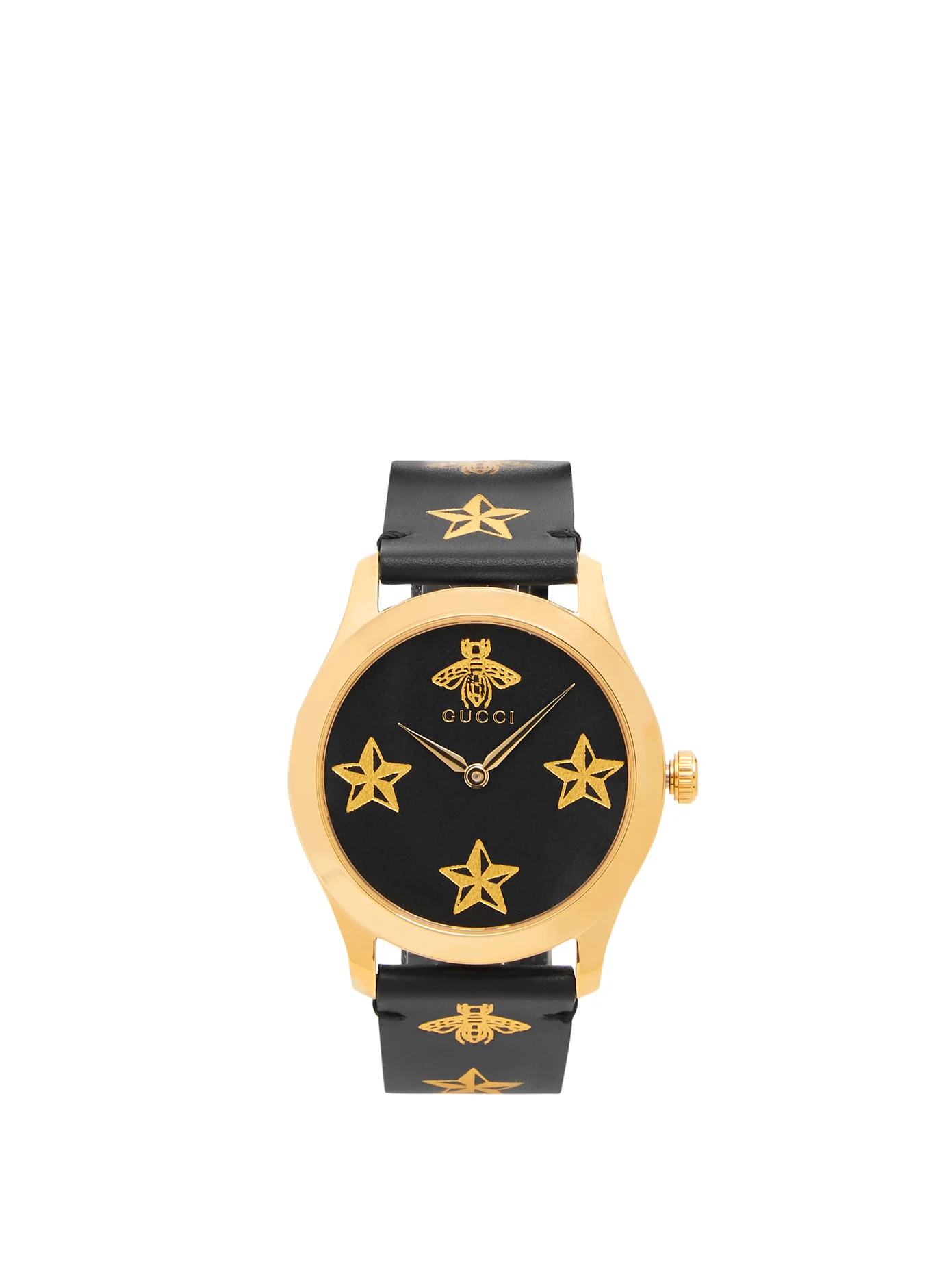 G-Timeless bee and star-print leather watch - 1