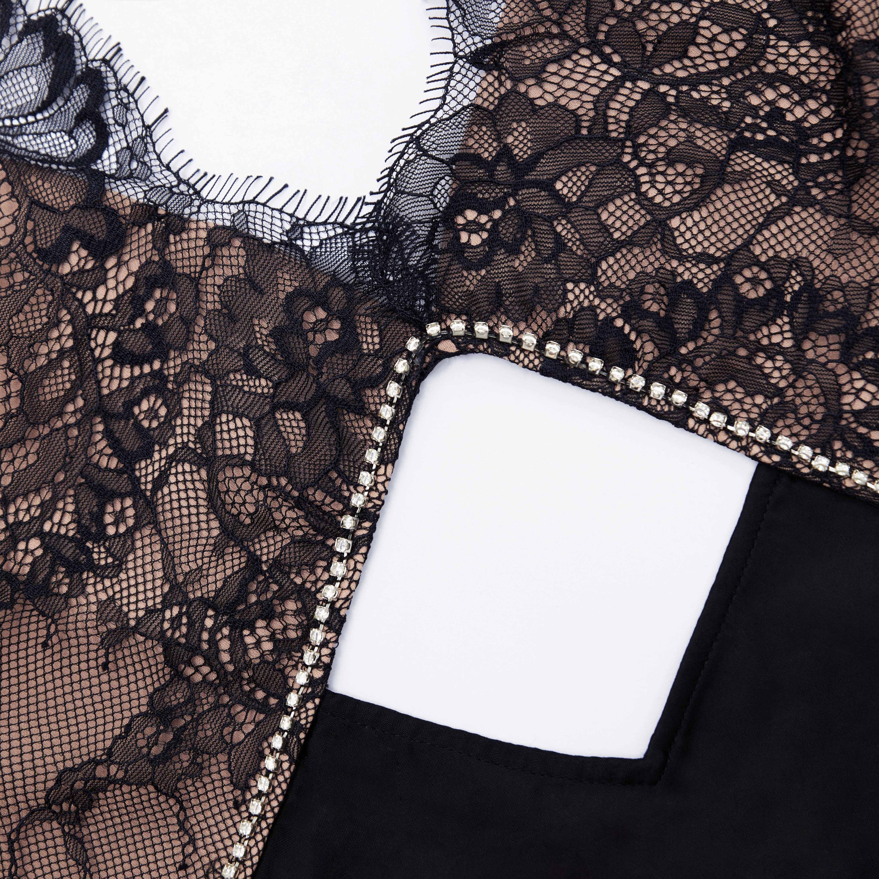 Black Lace Satin Maxi Dress - 5