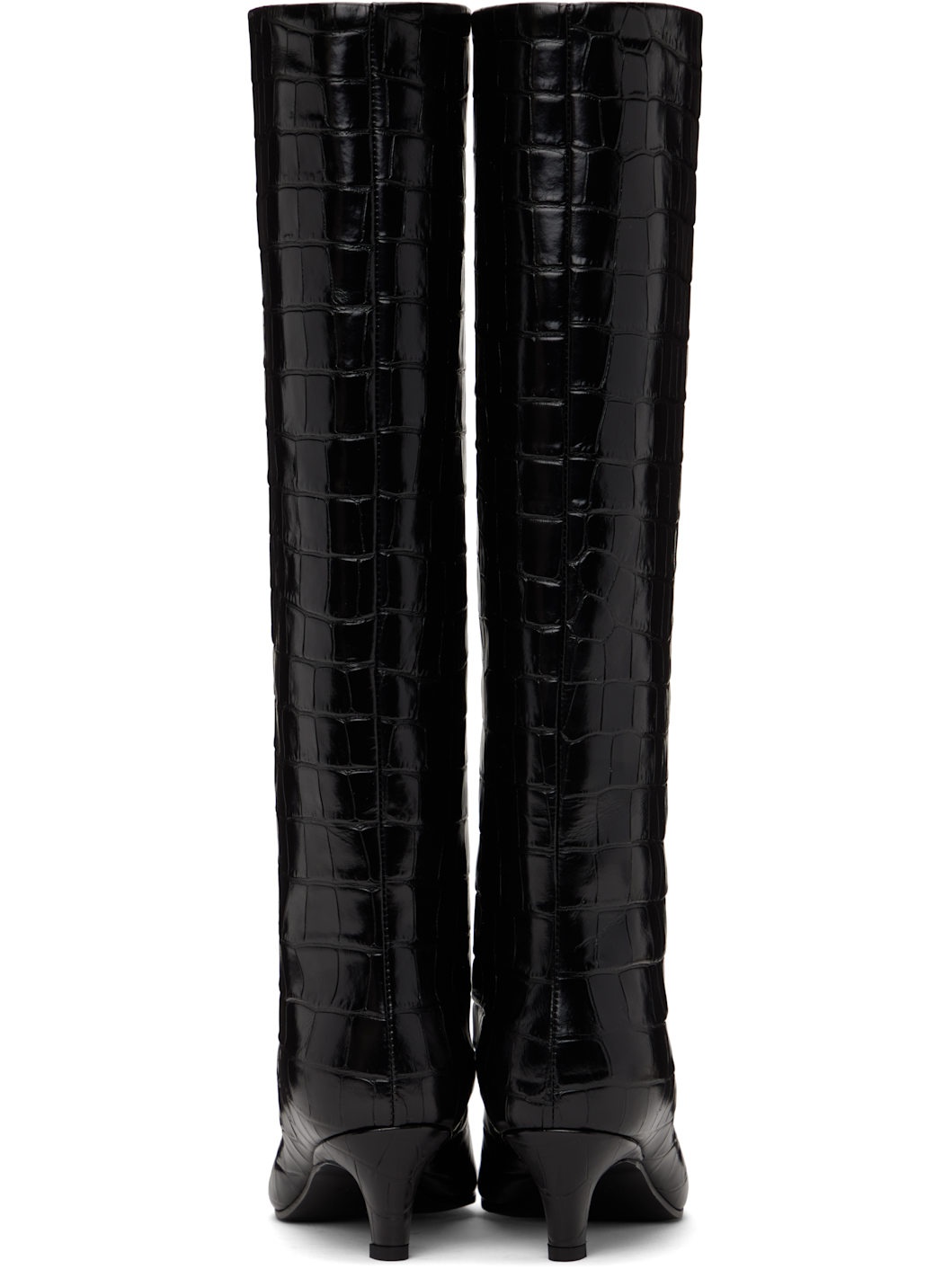 Brown Croco-Embossed Wide Shaft Tall Boots - 2