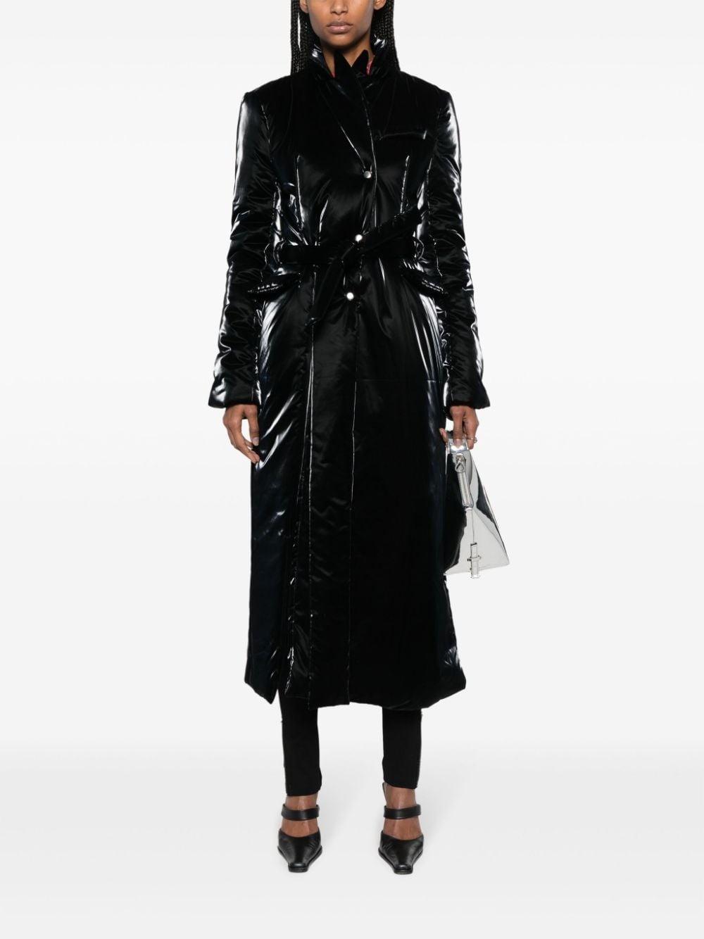 glossy belted trench coat - 2