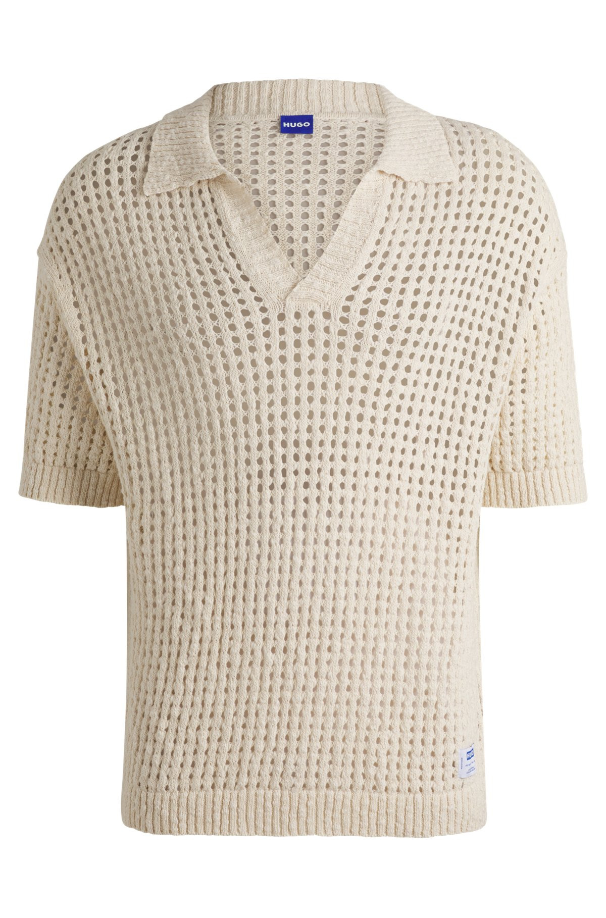CROCHET KNIT POLO IN COTTON WITH JOHNNY COLLAR - 1
