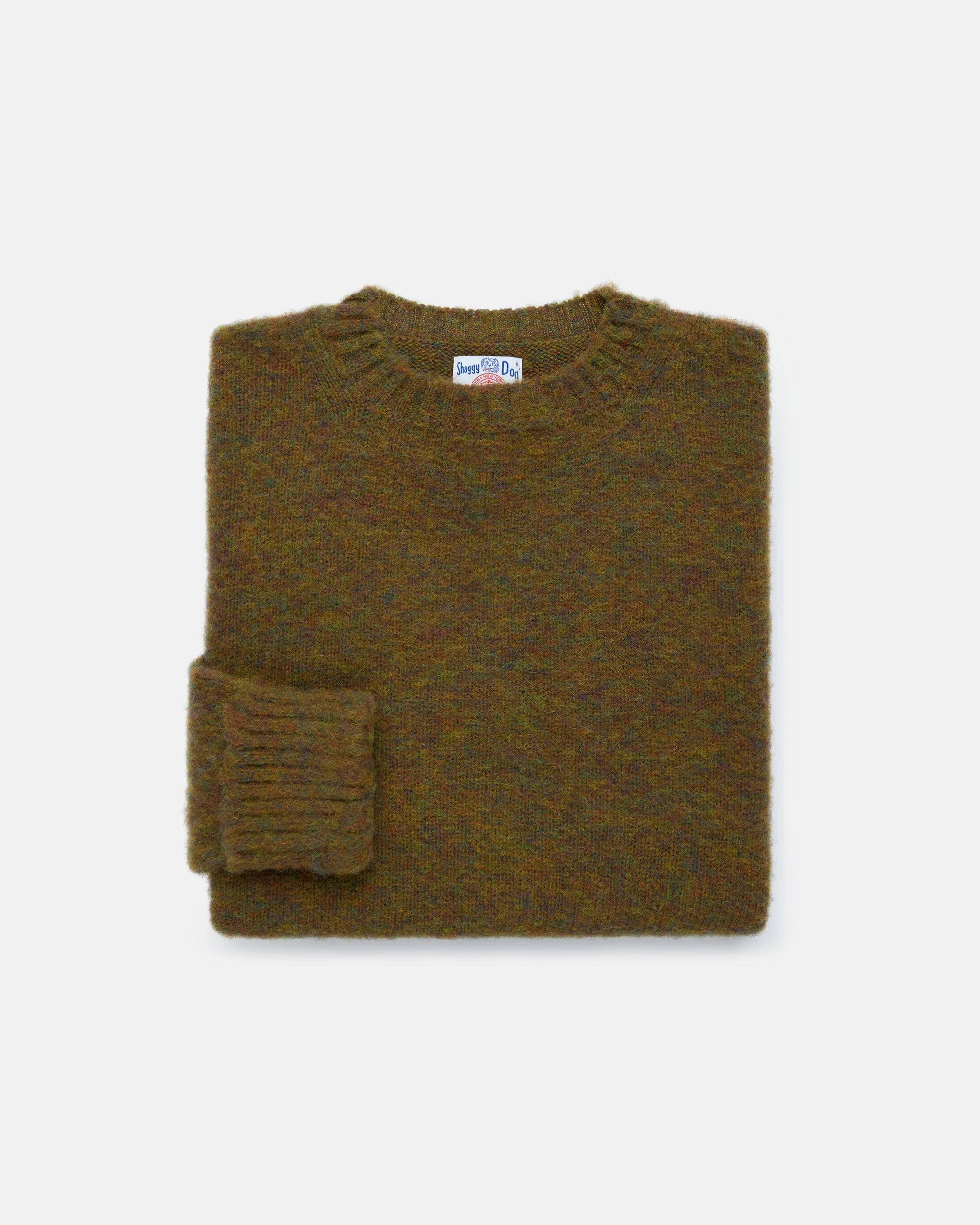 MADE-IN-SCOTLAND OLIVE, RED & BLUE MIX SHAGGY DOG SWEATER - CLASSIC FIT - 1