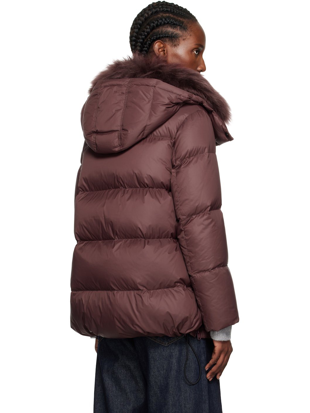 Burgundy Puffy Hooded Down Jacket - 3