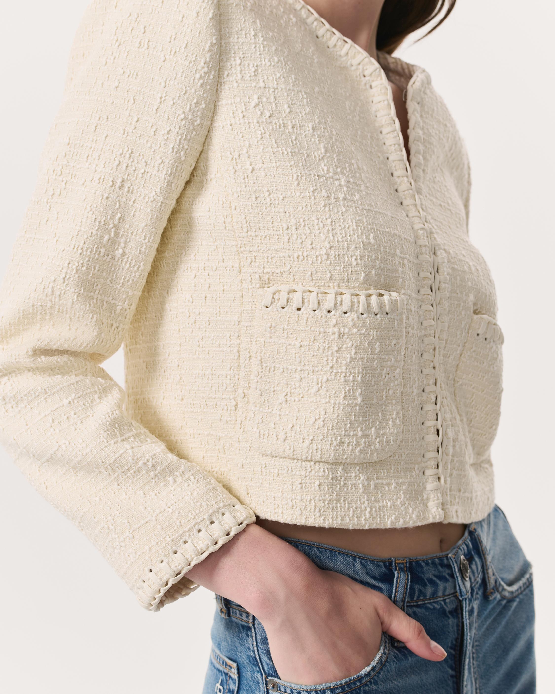Cheyenne Whipstitch-Trimmed Tweed Lady Jacket - 6