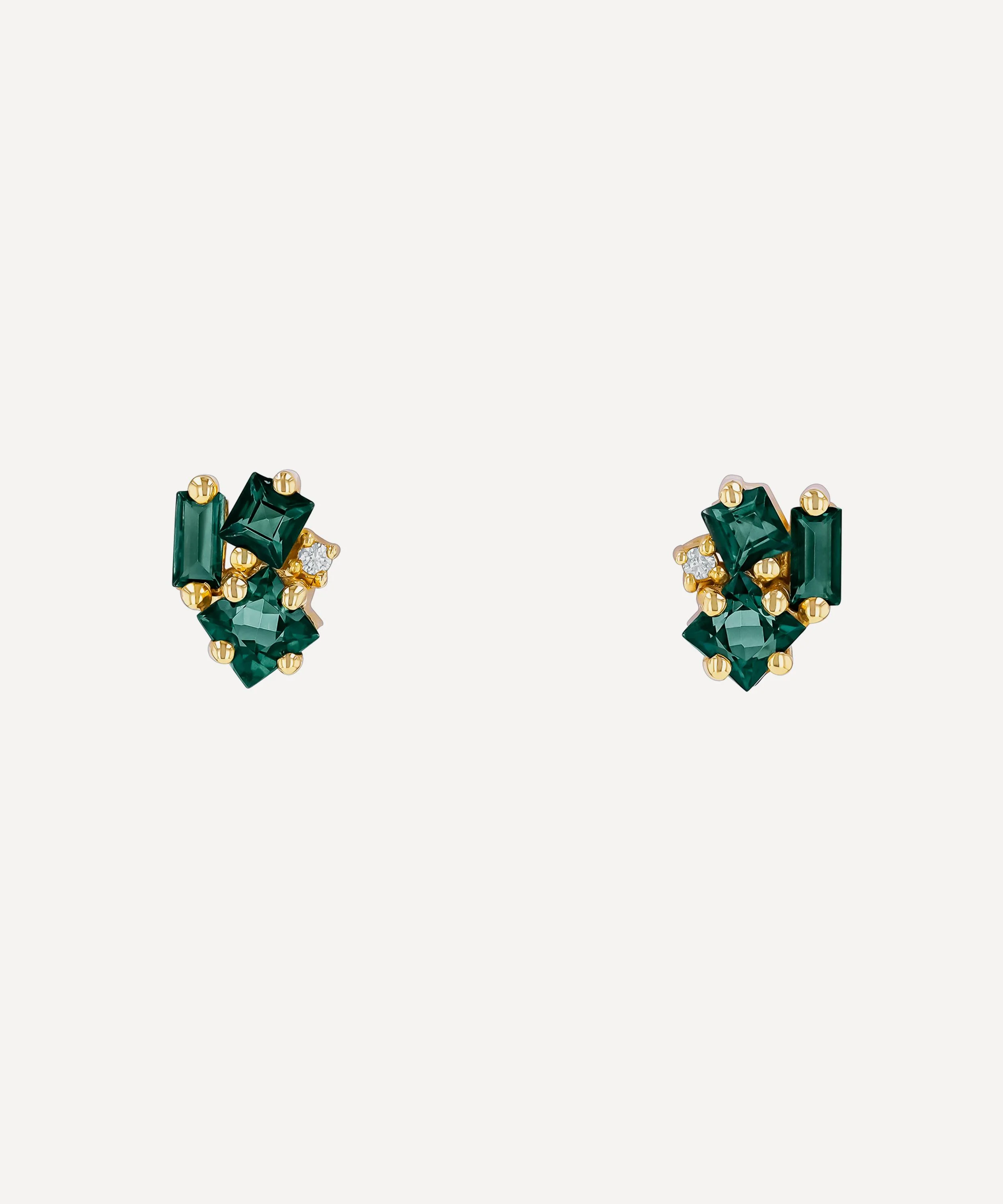 14ct Gold Nadima Green Envy Topaz Cluster Stud Earrings - 1