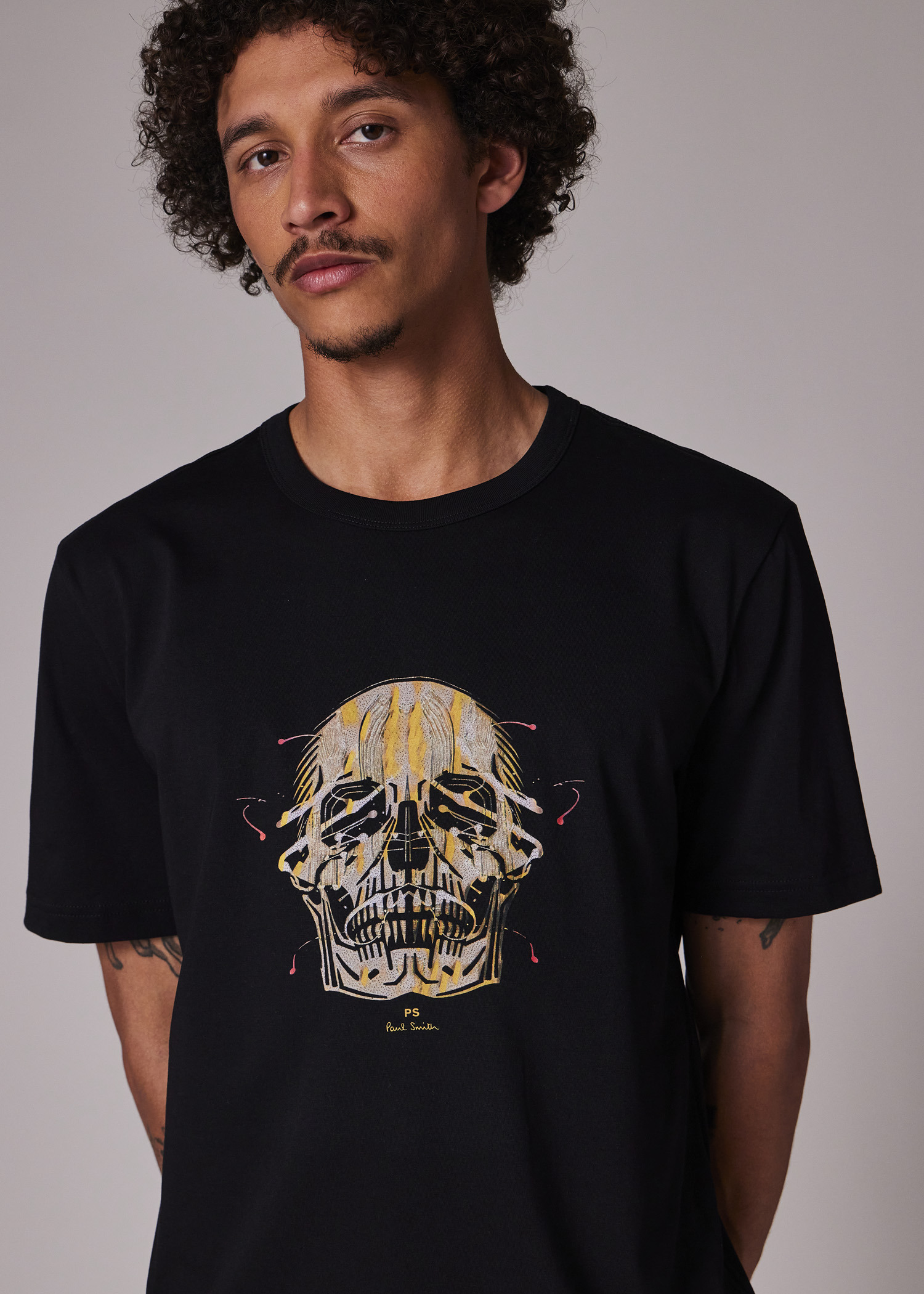 Black 'Painted Skull' Print T-Shirt - 3