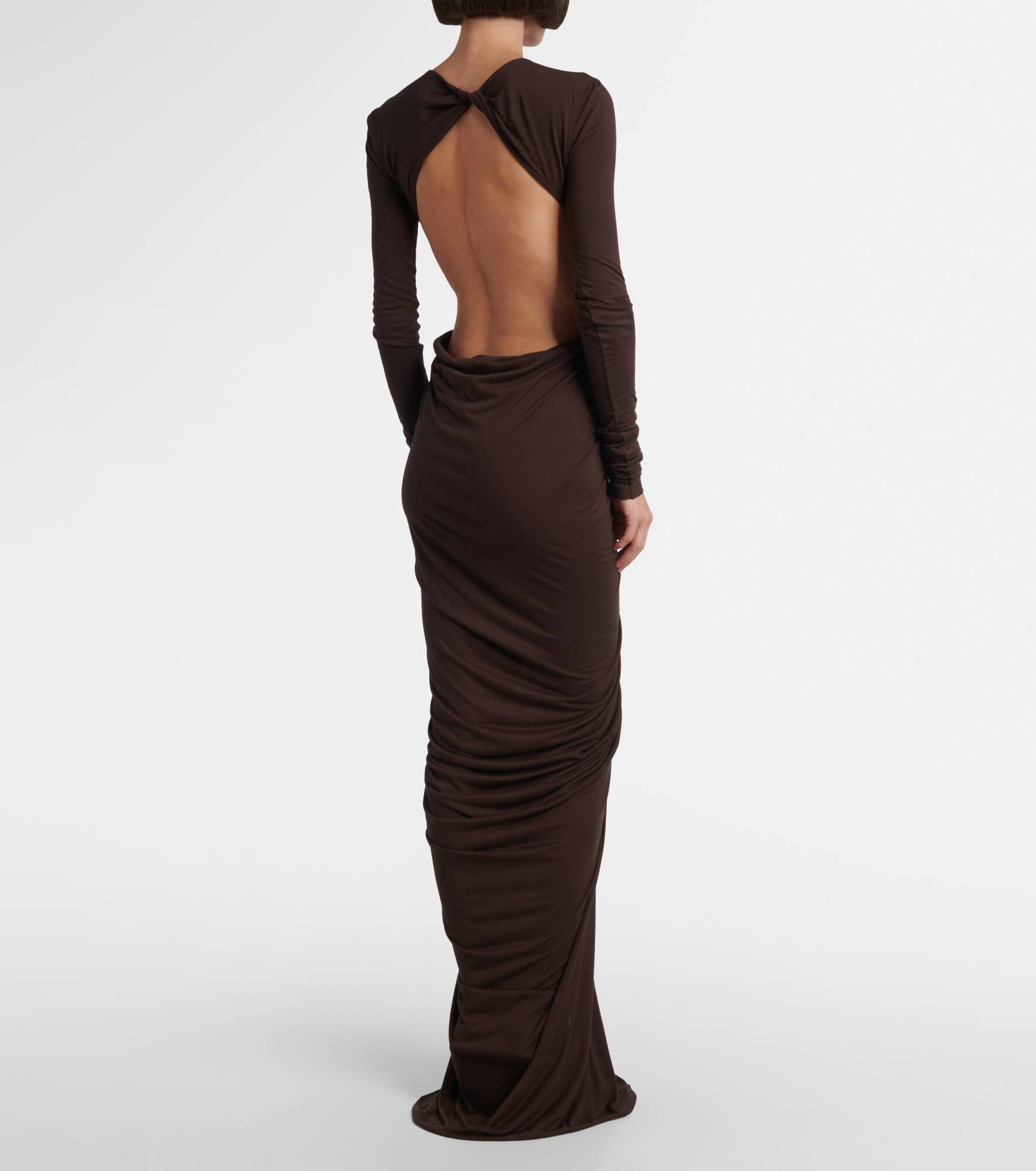 Poppy LS ruched open-back jersey gown - 3