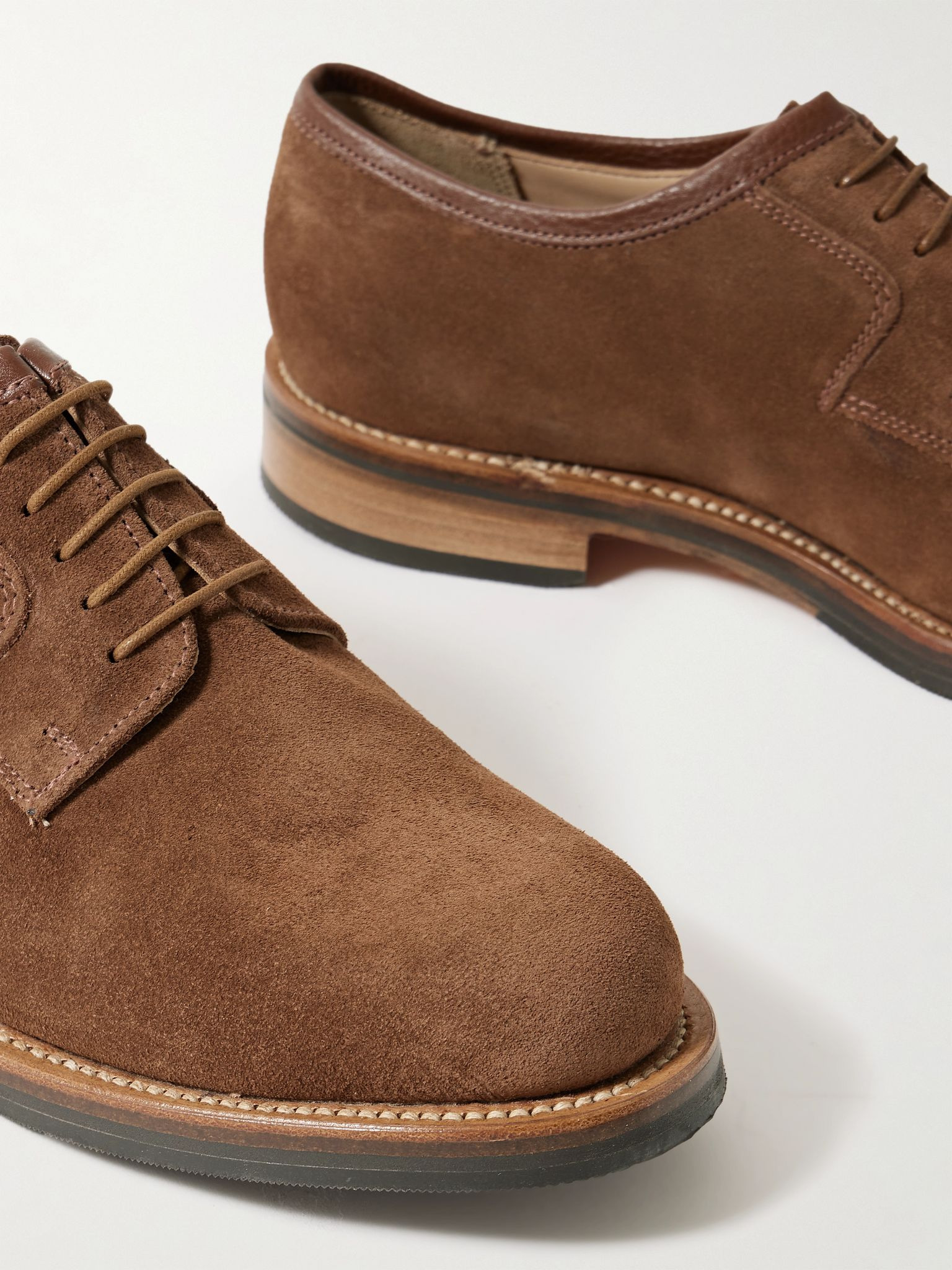 Camden Leather-Trimmed Suede Derby Shoes Brown - 5