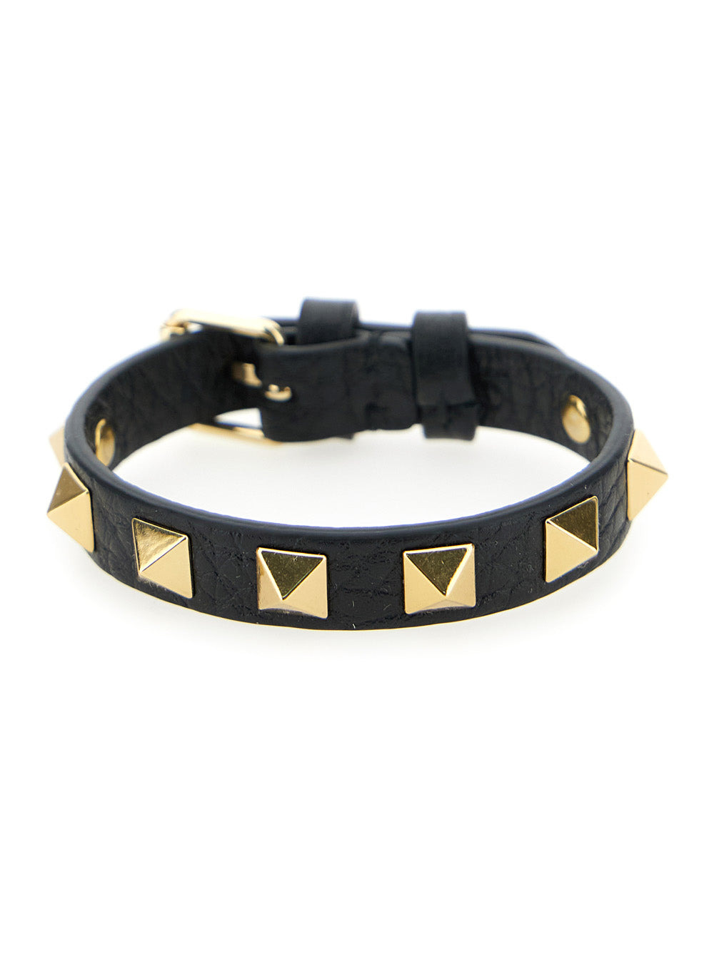 Valentino Garavani Men 'Rockstud' Black Bracelet With Gold-Colored Studs In Leather Man - 1
