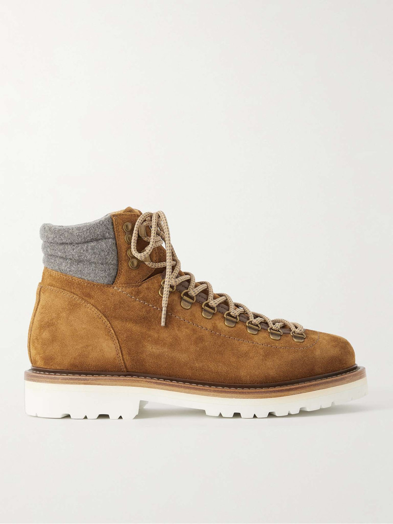 Flannel-Trimmed Suede Boots 1
