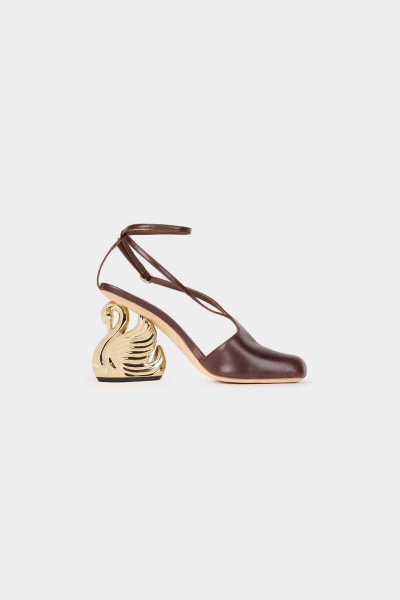 A.W.A.K.E. MODE CHRISTINE SHOES WITH SWAN HEEL BROWN SILVER GOLD outlook