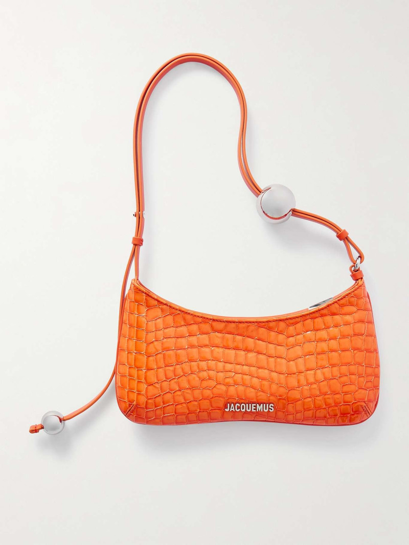 Le Bisou Perle embellished leather-trimmed croc-effect glossed-shell shoulder bag Orange 1