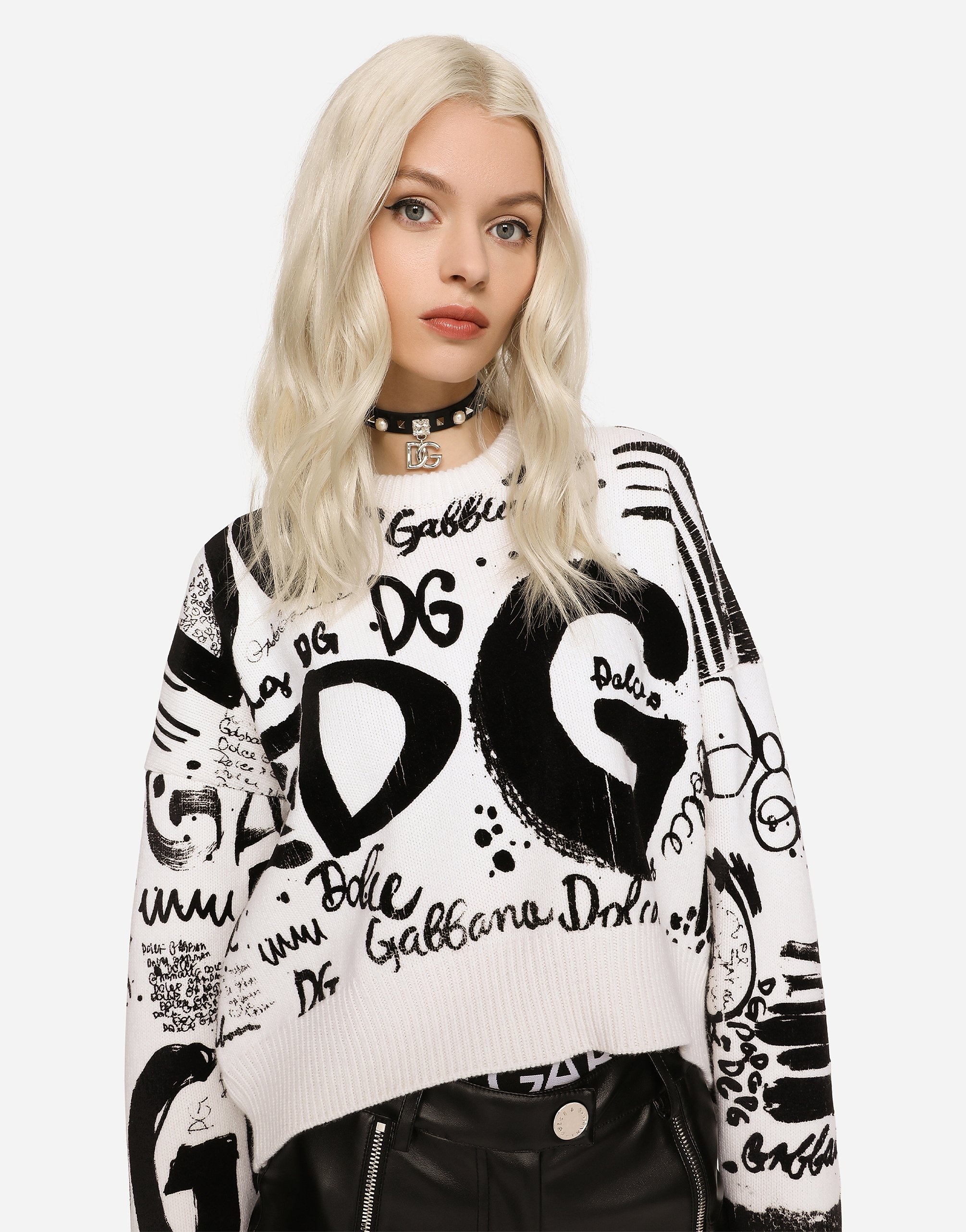 Dolce u0026 Gabbana Virgin wool sweater with flocked DG logo | REVERSIBLE