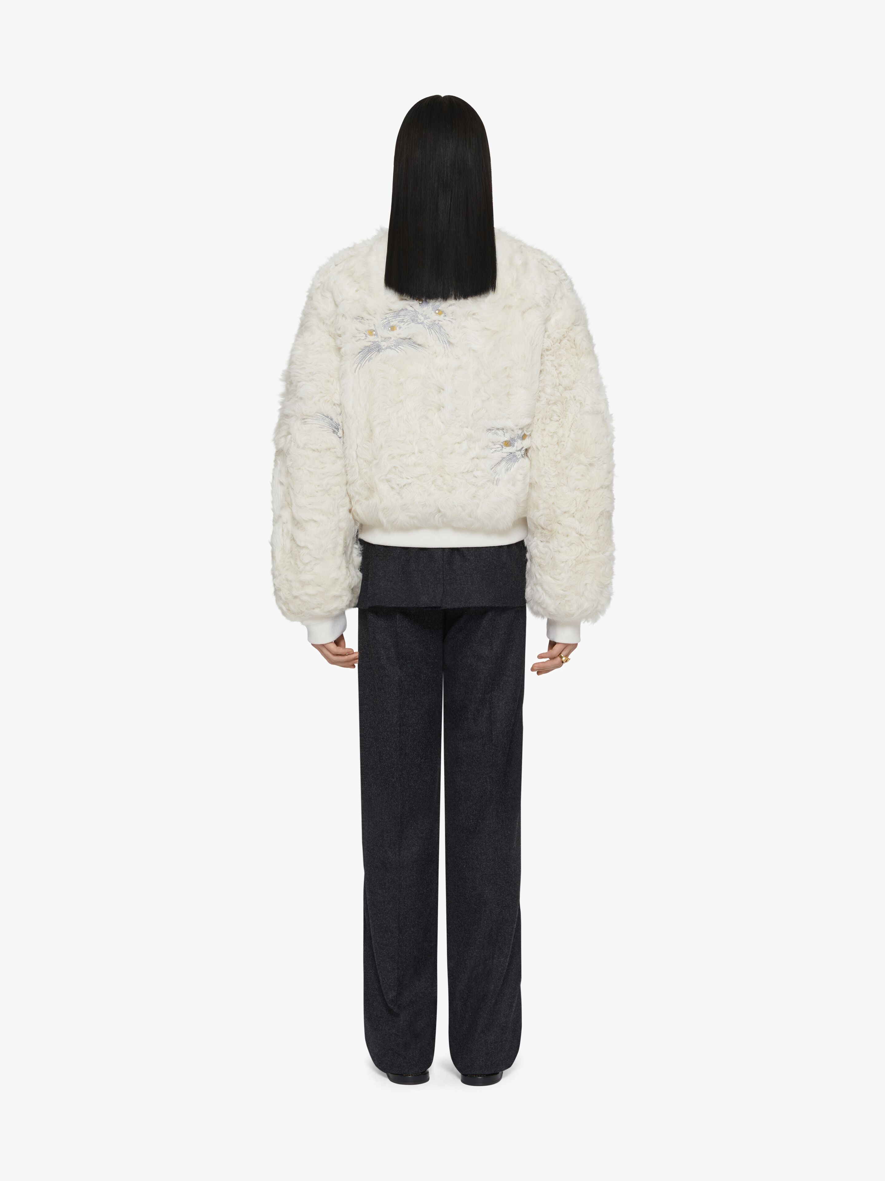 BOMBER IN CAT EMBROIDERED SHEARLING - 4