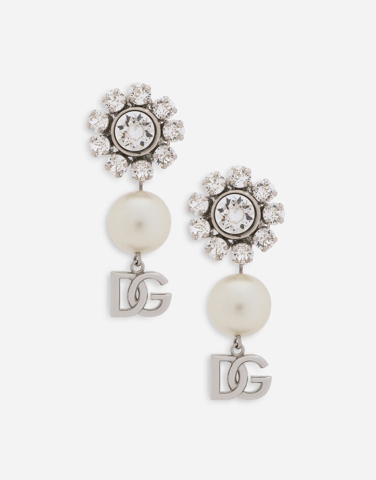 Earrings with rhinestones, pearls and DG logo - 1