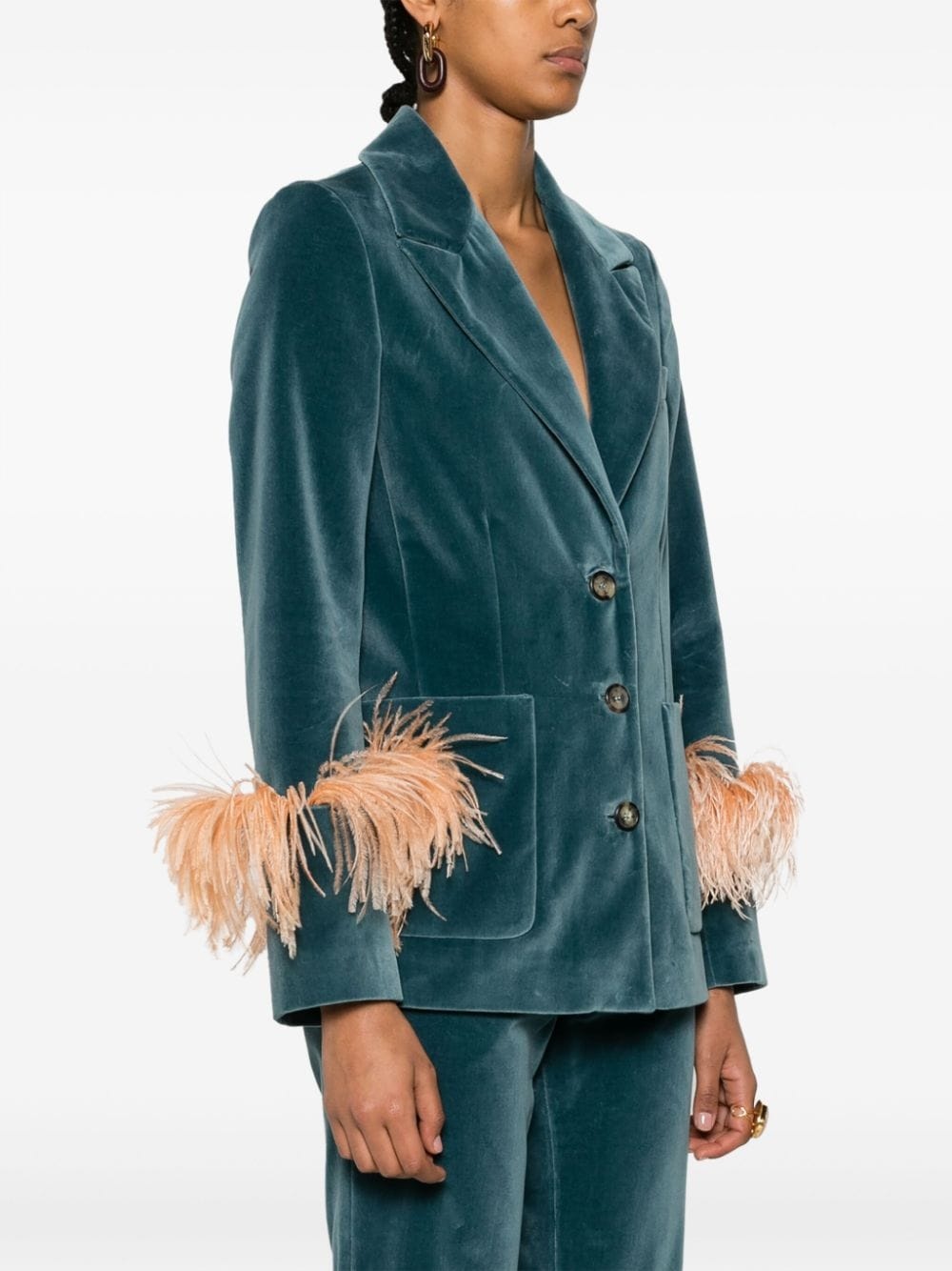 Keaton feather-trim velvet blazer - 3