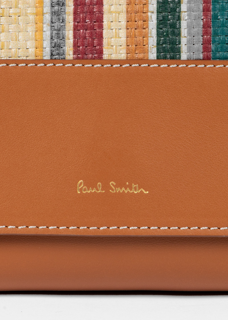 Women's Tan Leather 'Signature Stripe' Raffia Cross-Body Bag 3