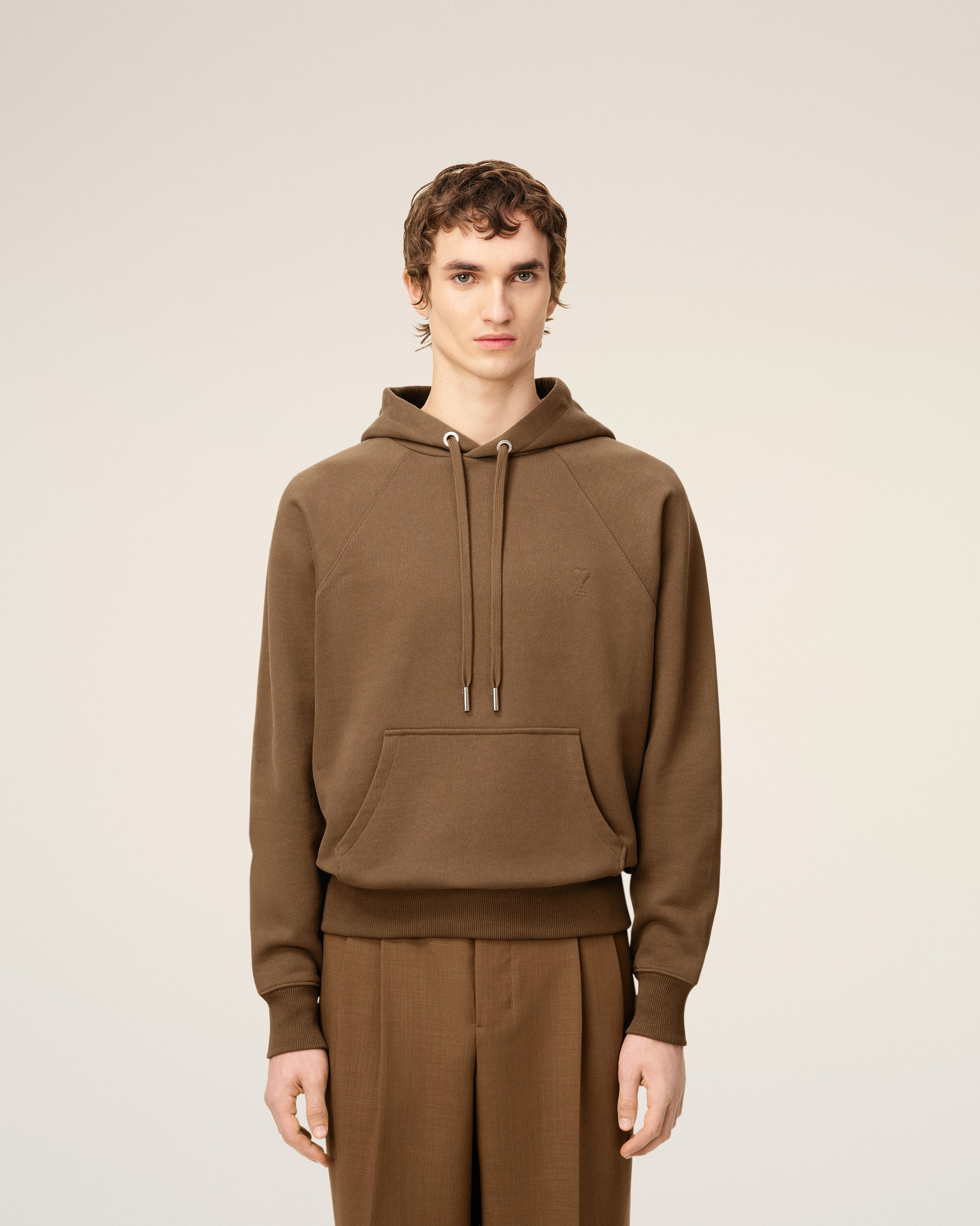 BROWN COTTON AMI DE COEUR HOODIE - 4