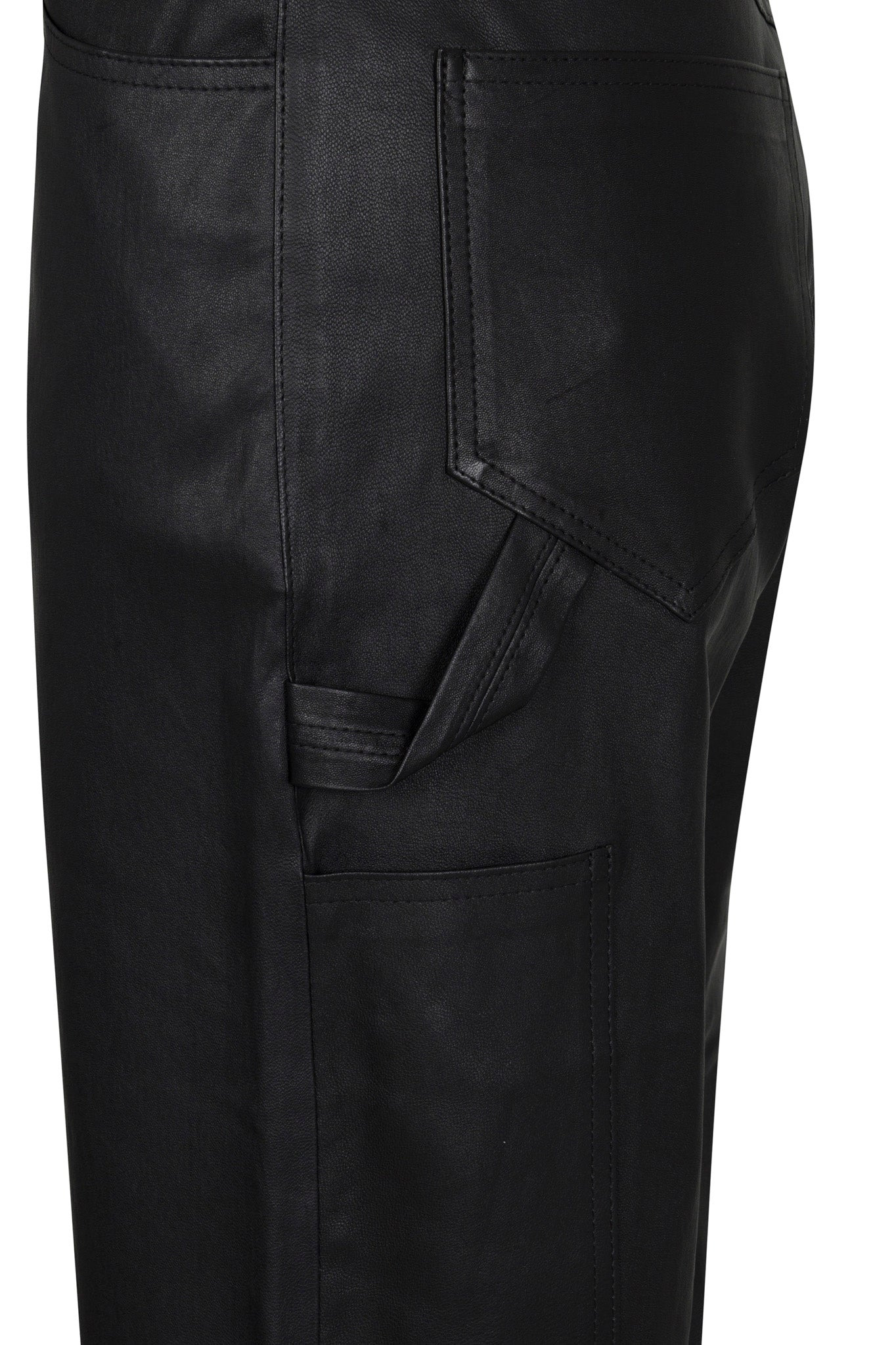 BLACK LEATHER CARPENTER PANTS - 3