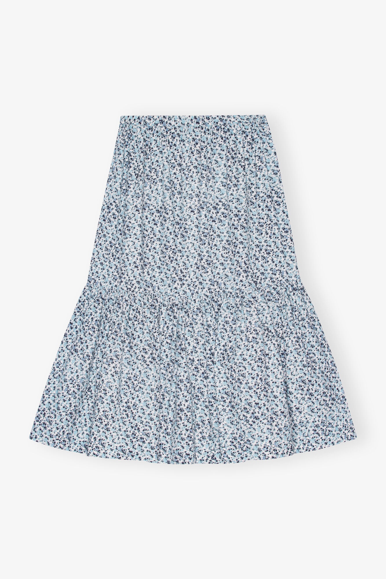 BLUE FLORAL PRINTED COTTON MAXI FLOUNCE SKIRT - 5