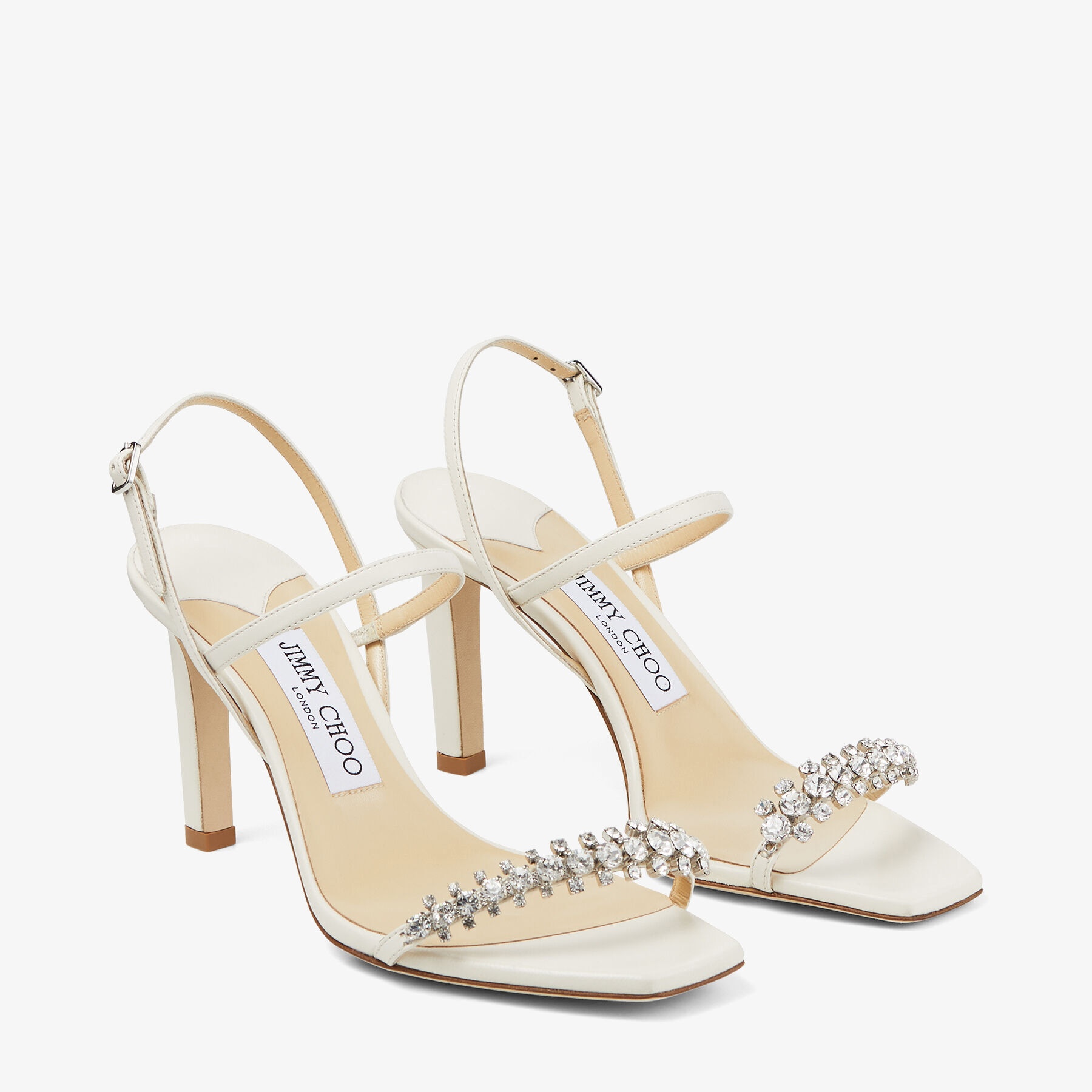 Jimmy Choo☆MINNY 85☆アンクル☆スタッズ クリスタル LATTE JIMMY CHOO Meira 85 Latte Nappa Sandals with Crystal