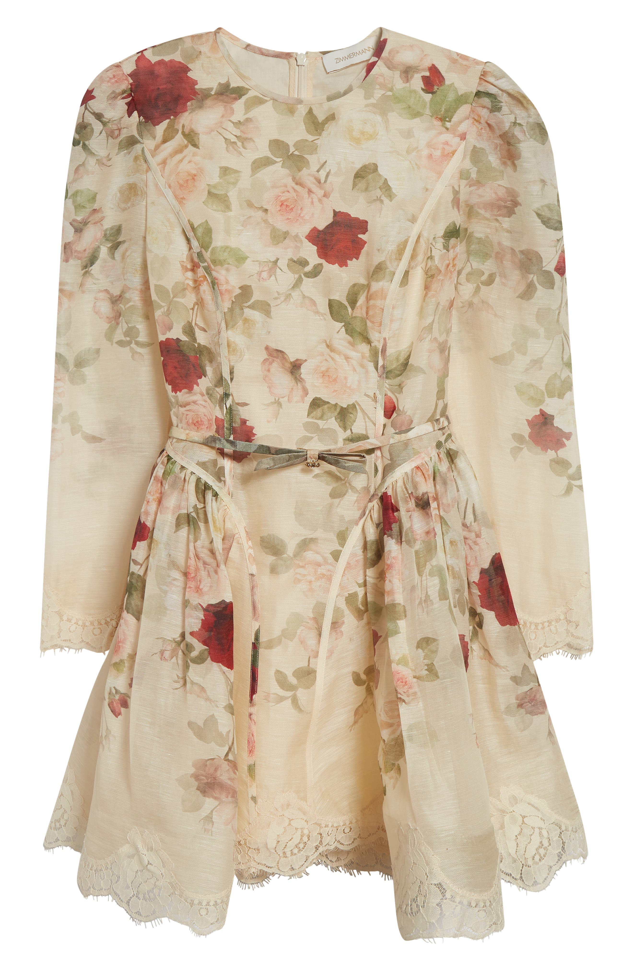 Zimmermann Hypnotic Lace Trim Long Sleeve Belted Linen & Silk Minidress in Cream Cascade at Nordstro - 5