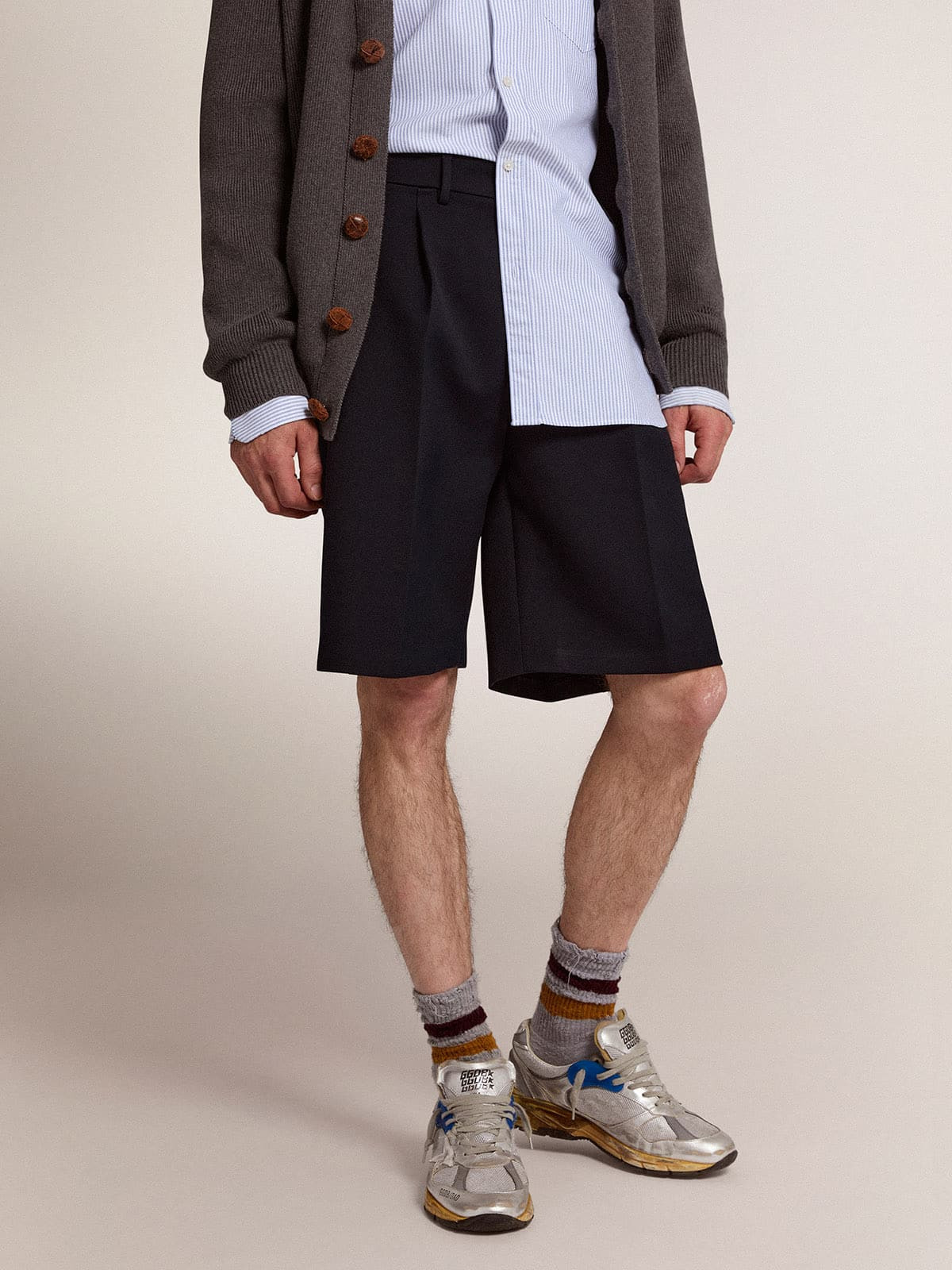 Men's bermuda shorts in dark blue wool - 3