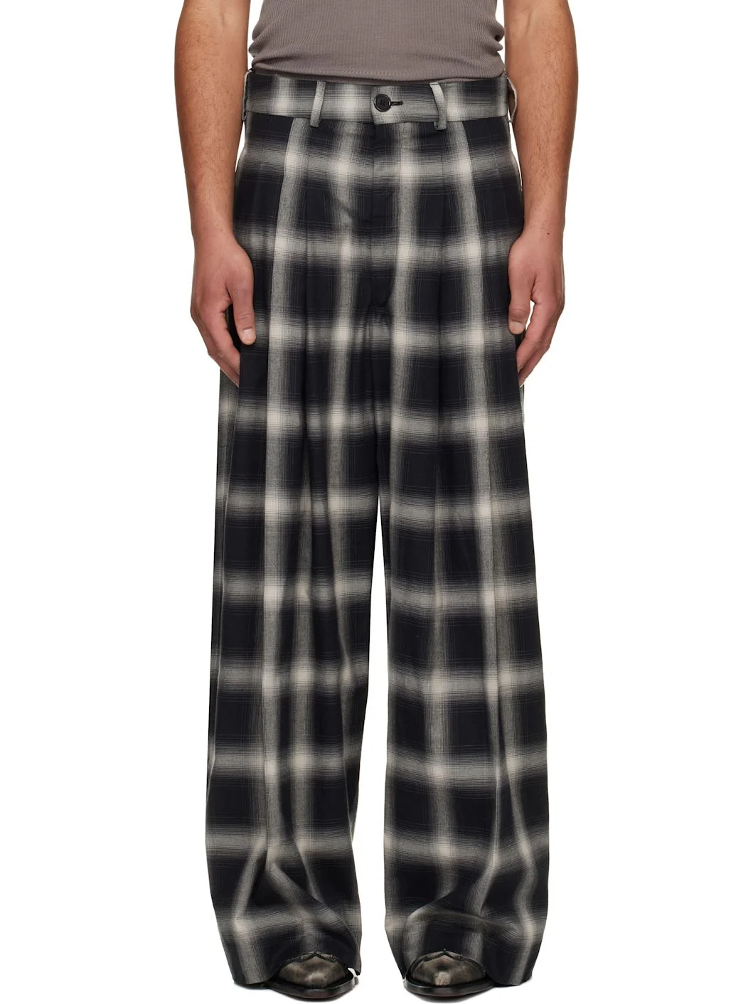 Gray Triple Pleat Trousers - 1