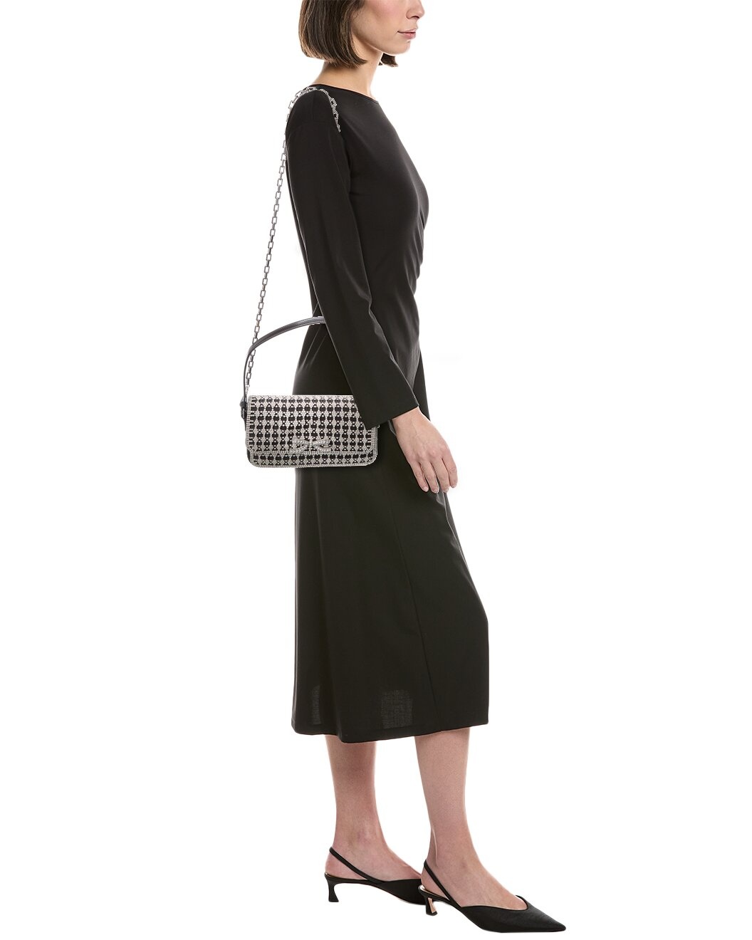Self-Portrait Crystal Leather Baguette Bag - 4