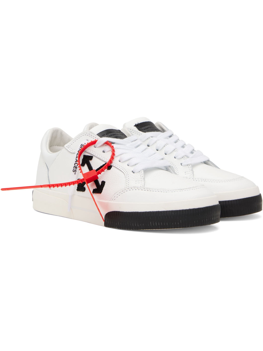 White New Low Vulcanized Leather Sneakers - 4