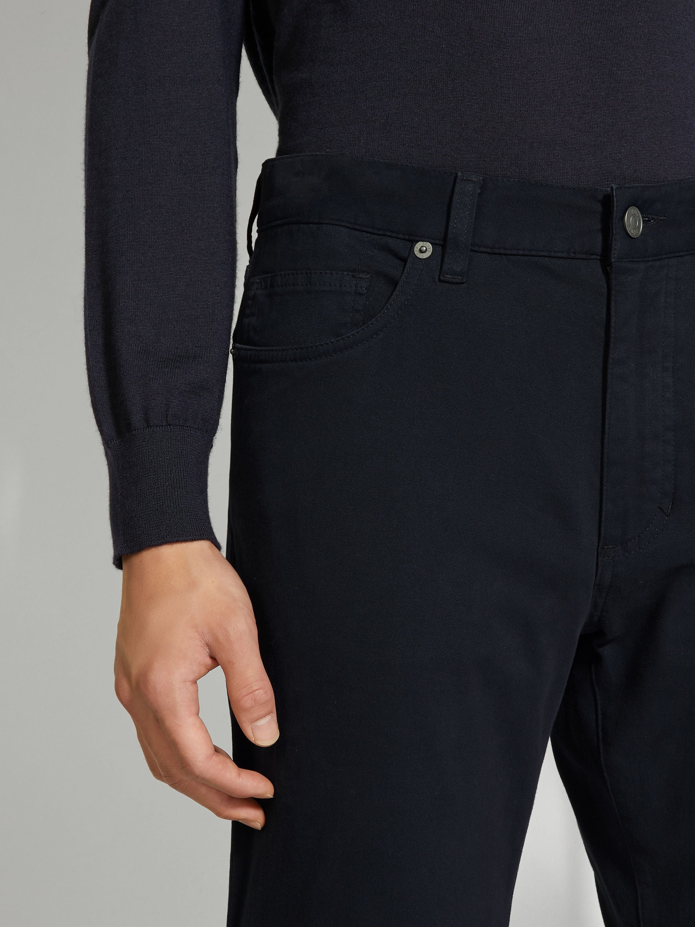 NAVY BLUE STRETCH COTTON ROCCIA JEANS - 2