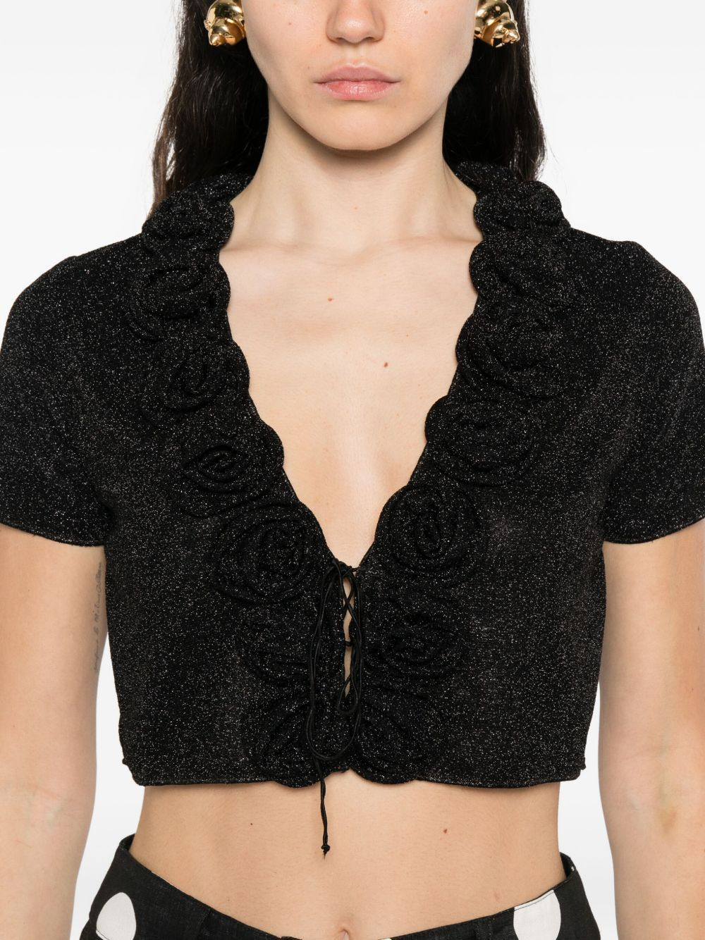 rose-embellished glitter-detail top - 5