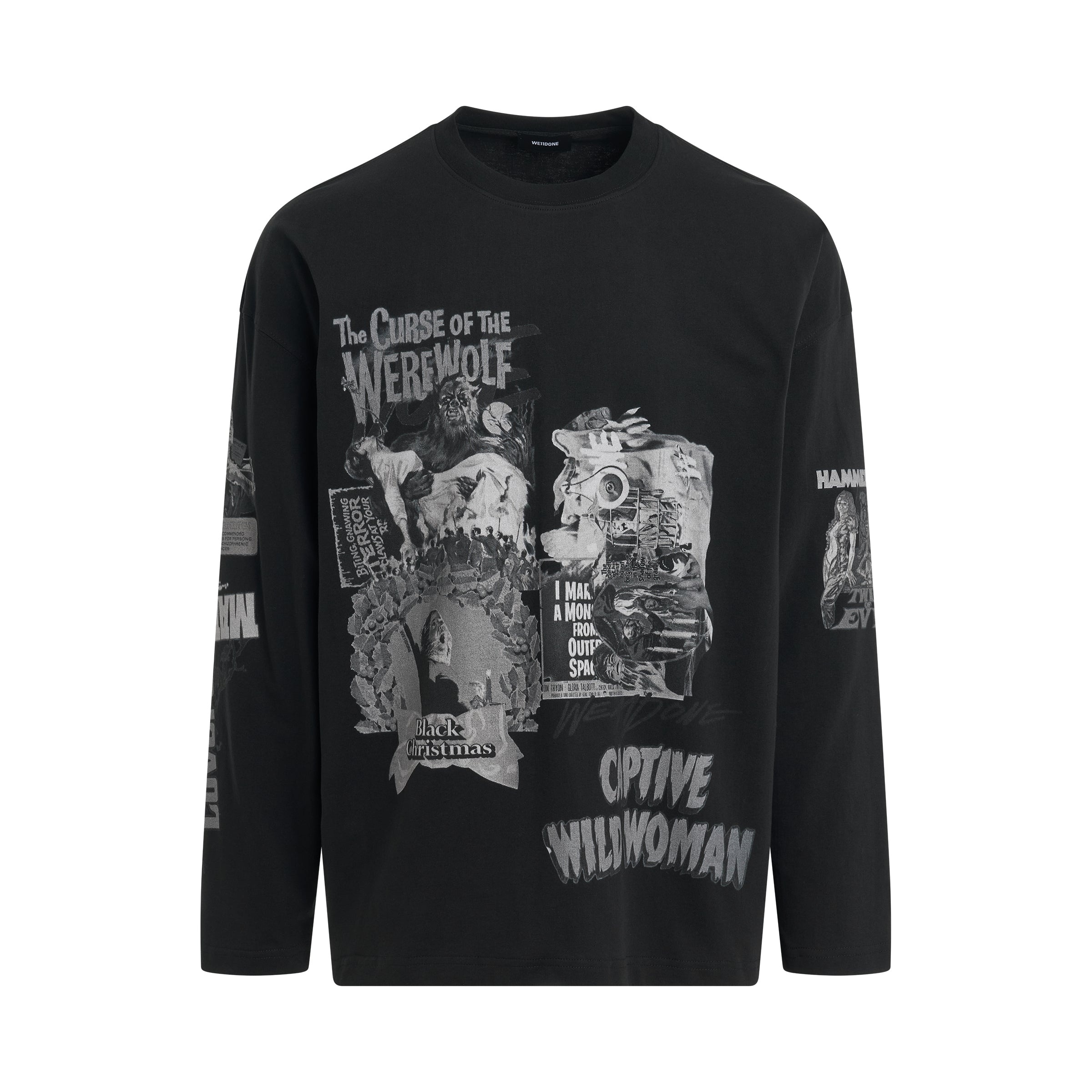 Horror Collage Long-Sleeved T-Shirt in Black - 1