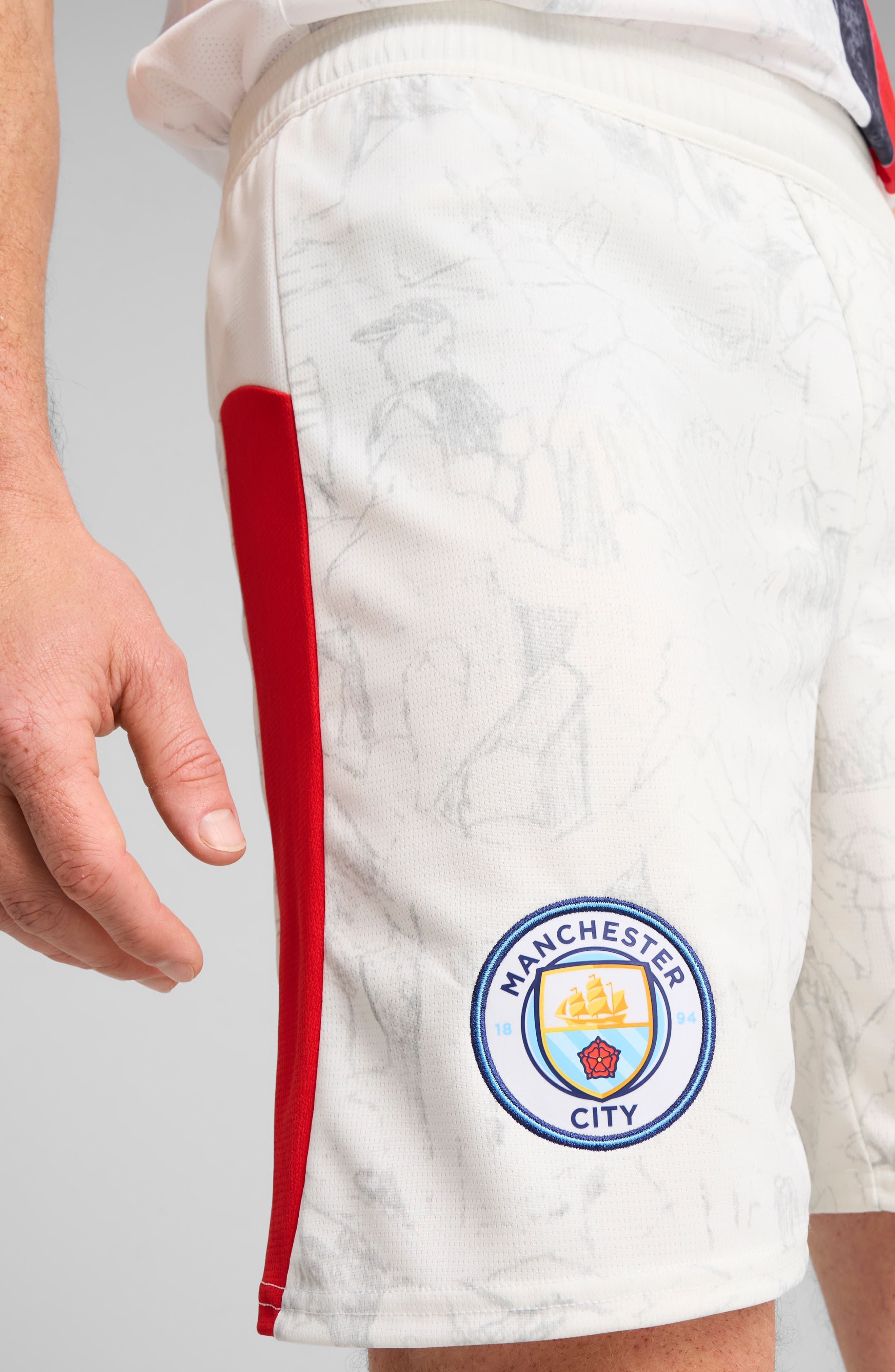 PUMA x KidSuper MCFC Replica Performance Mesh Soccer Shorts in Puma White-Puma Black at Nordstrom - 3