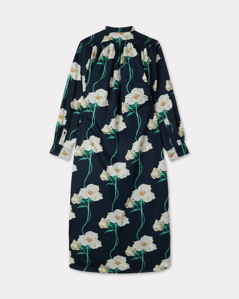 'KENZO Archive Rose' oversized pleated long dress in coton and slik 8