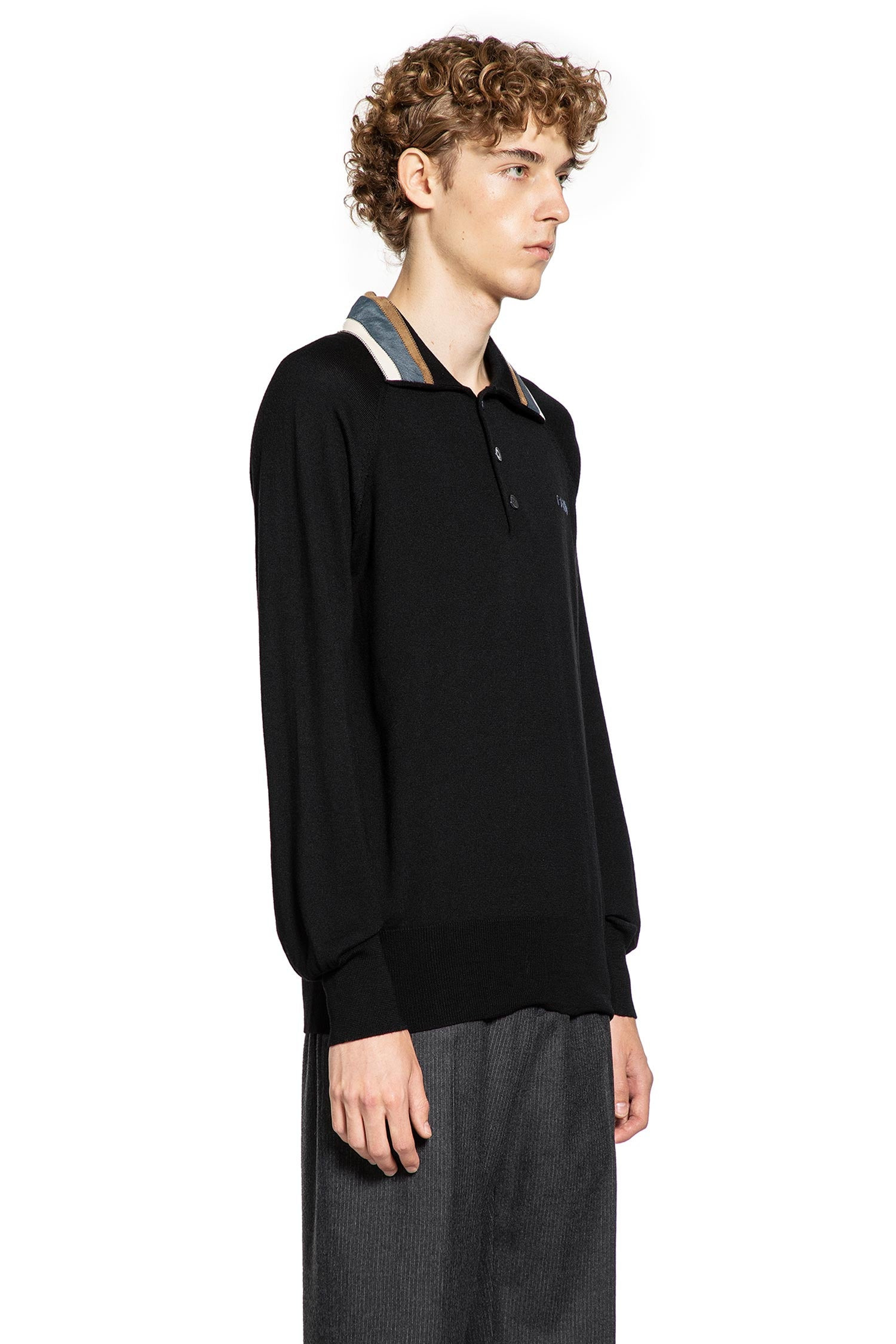 Wool Cashmere Polo With Suede Collar - 2