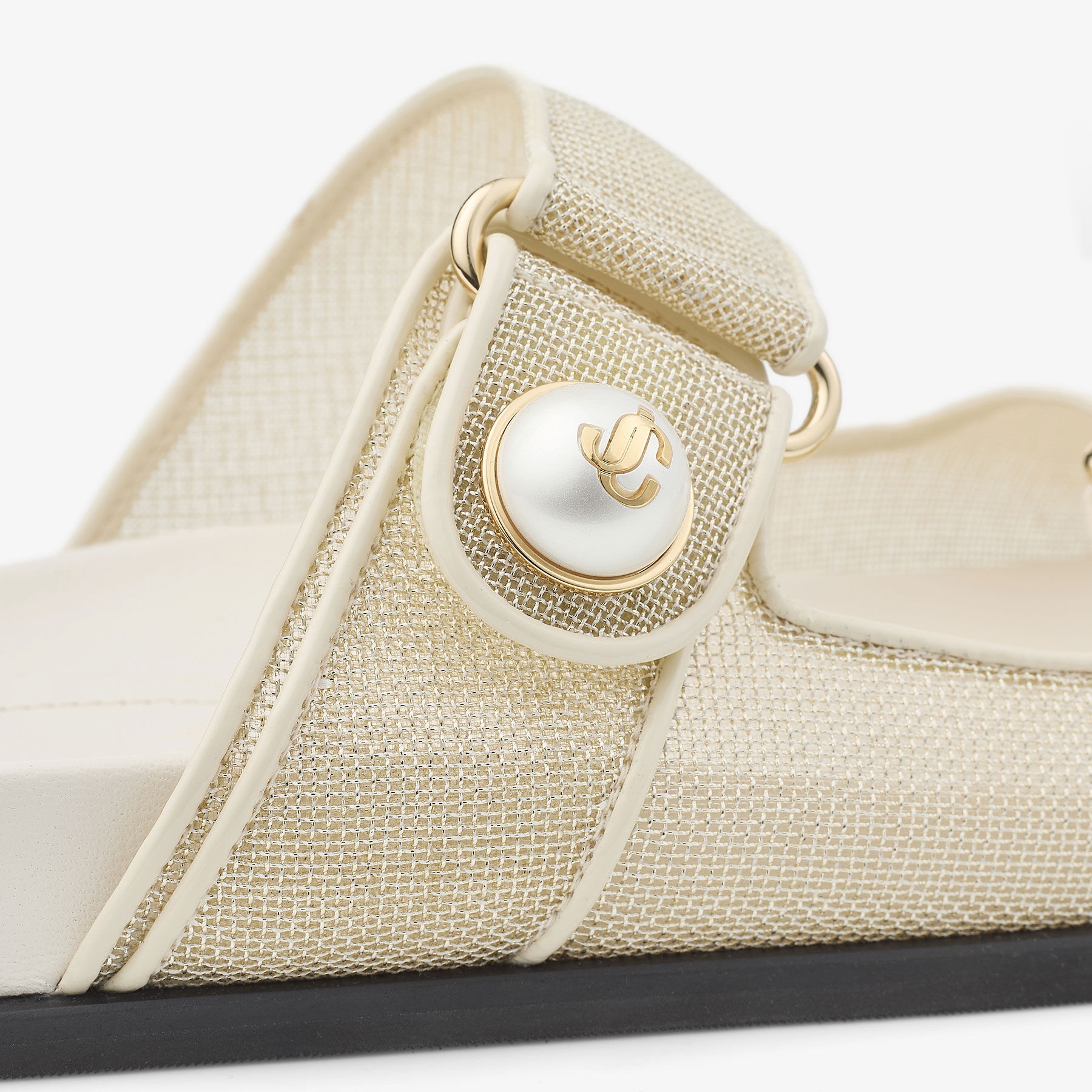 Fayence Sandal
Champagne Metallic Patent Leather Sandals with Pearls - 3