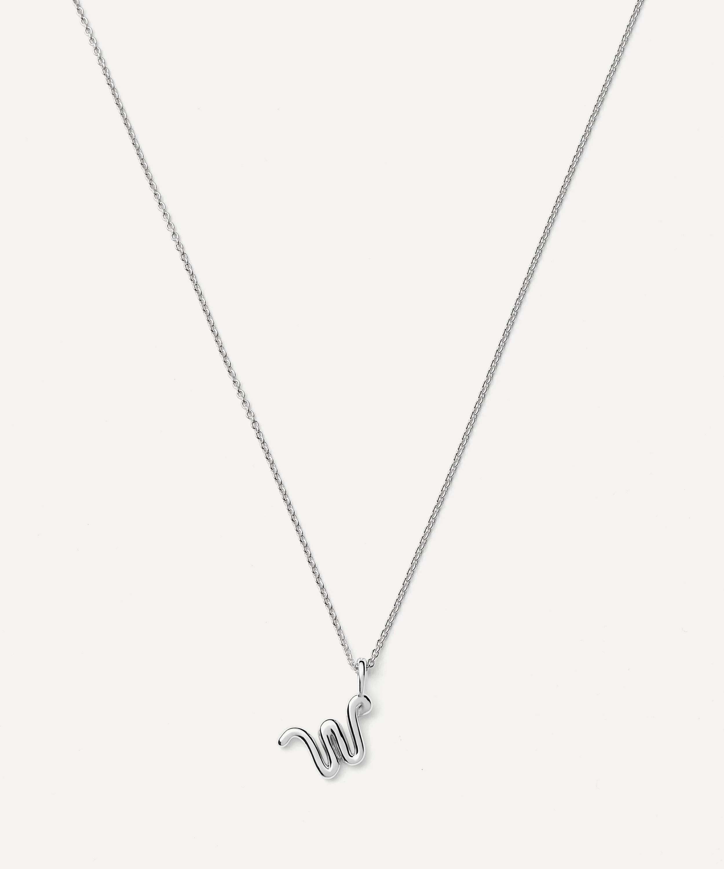 Sterling Silver Curly Molten Mini W Initial Pendant Necklace - 1